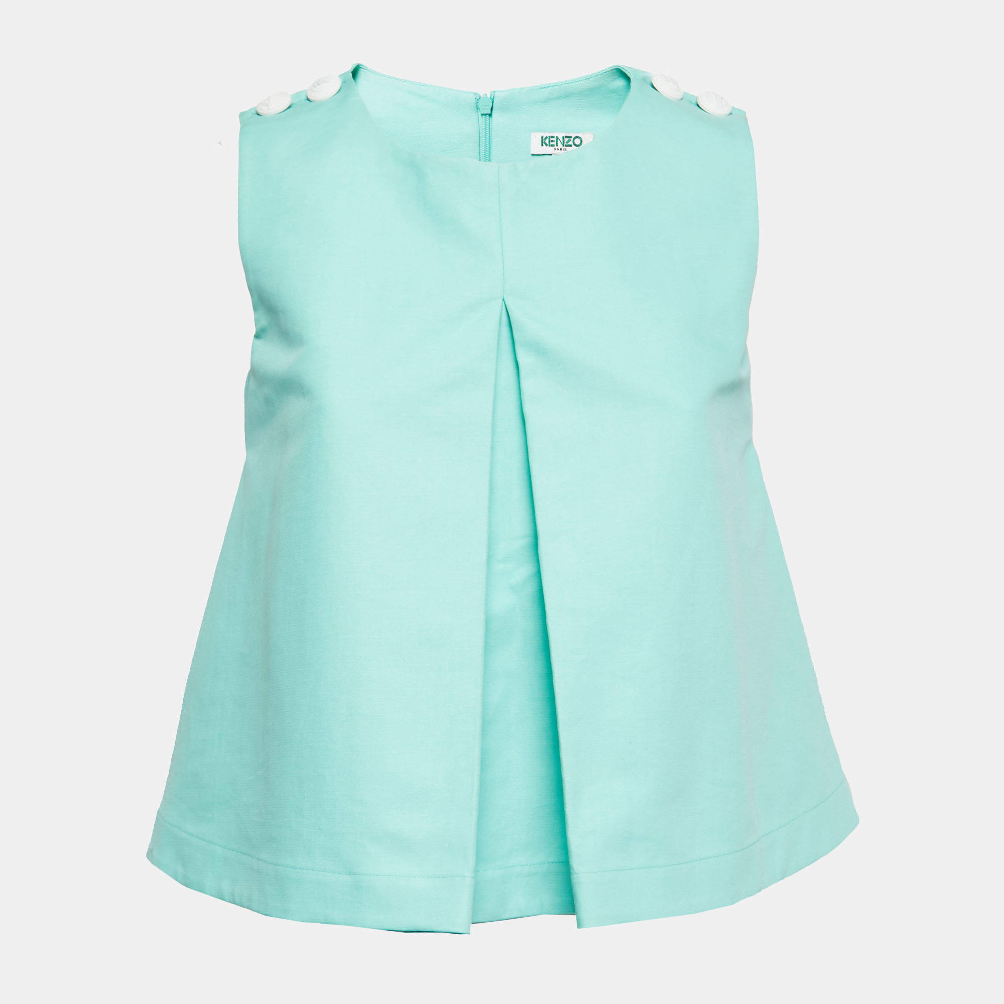 Pre Owned Kenzo Green Cotton Button Detailed Sleeveless Flared Top S