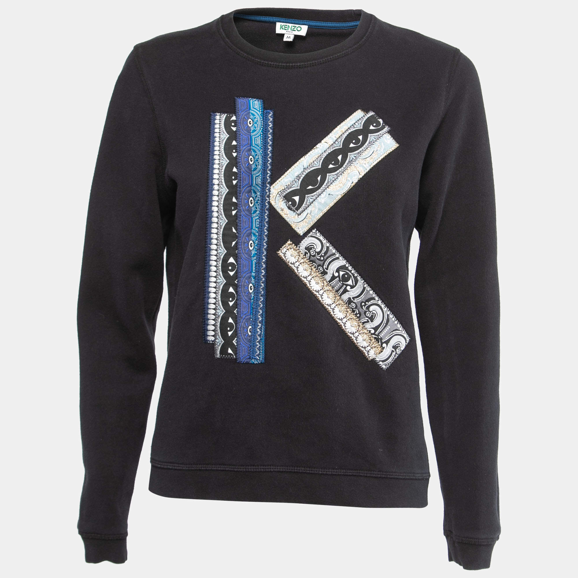 Pre Owned Kenzo Black Cotton Letter Patch Detail Sweatshirt M