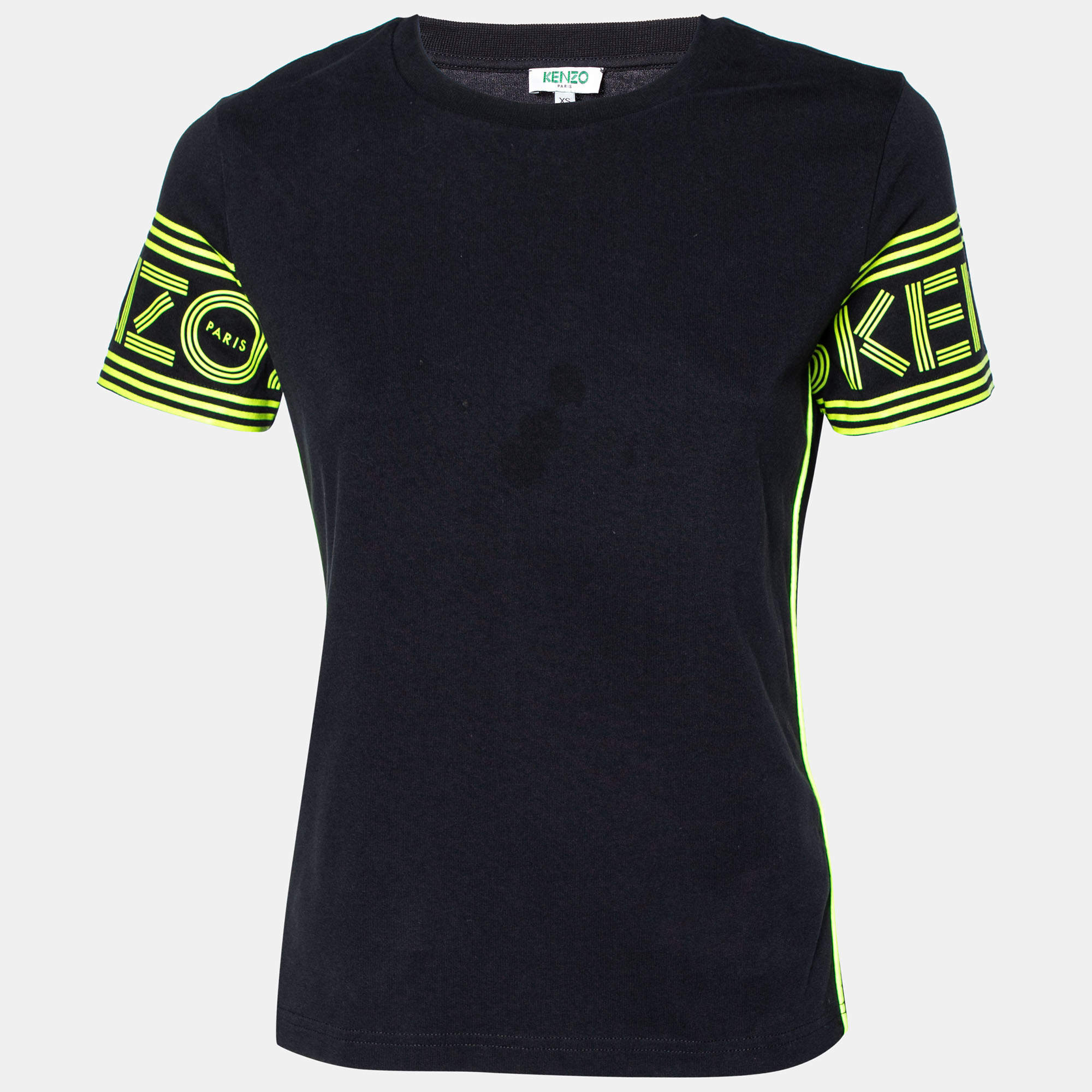 Pre Owned Kenzo Black Logo Sleeve Detail Cotton Knit T-Shirt XS