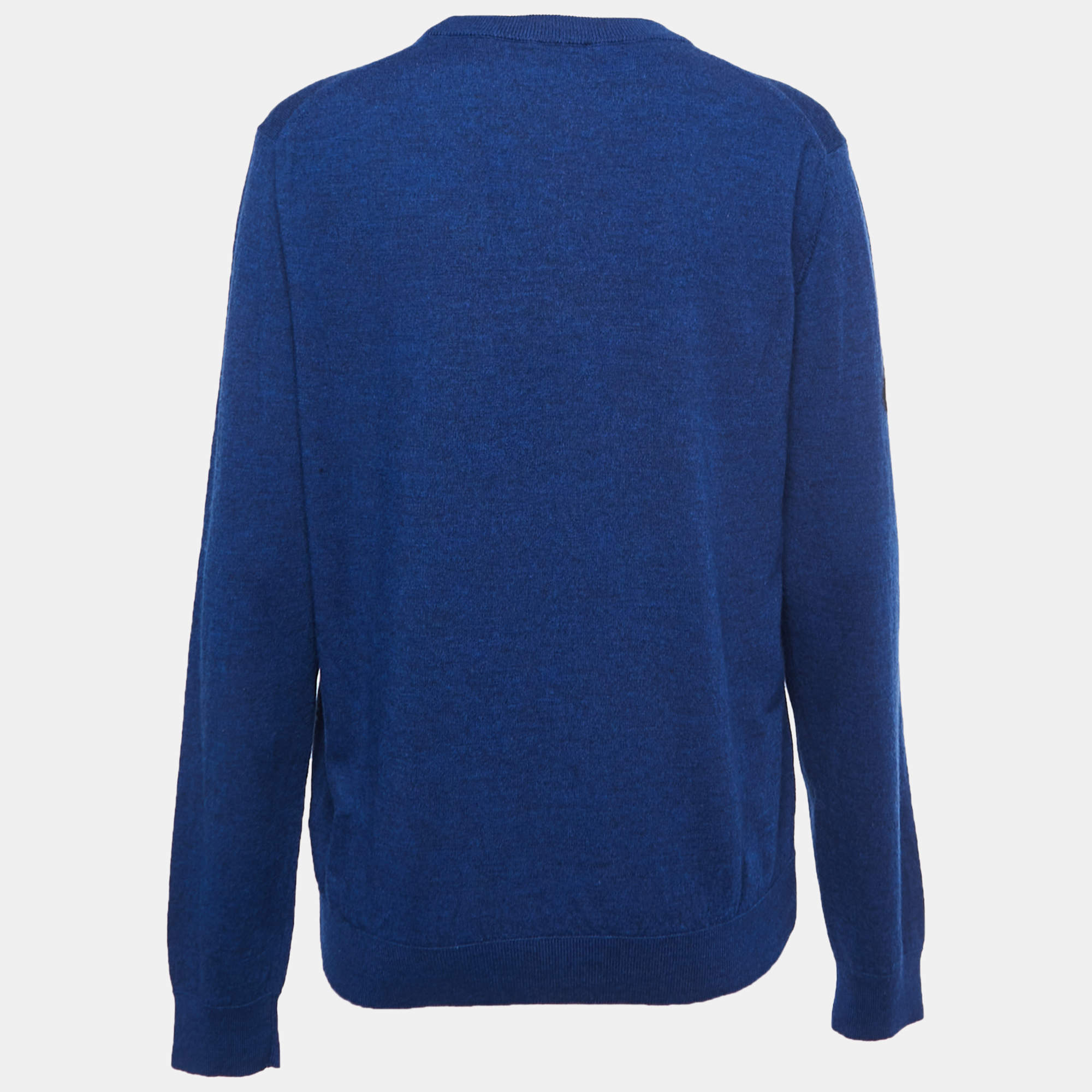 Kenzo Blue Logo Print Wool Crew Neck Sweater L