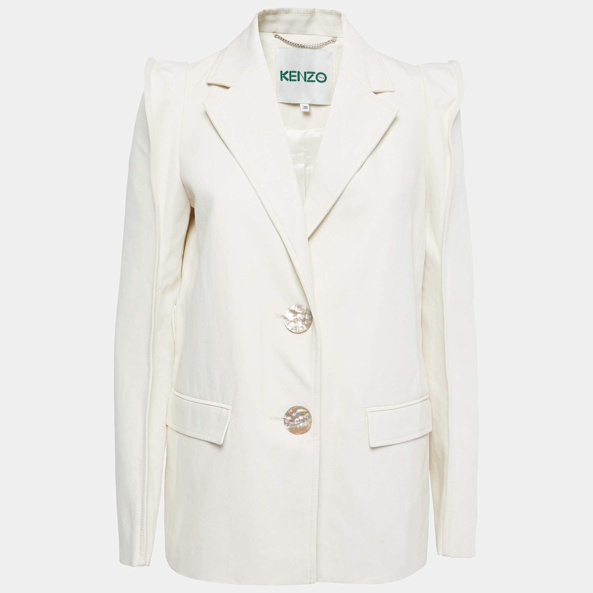 Kenzo Cream Cotton Blend Single Breasted Blazer M