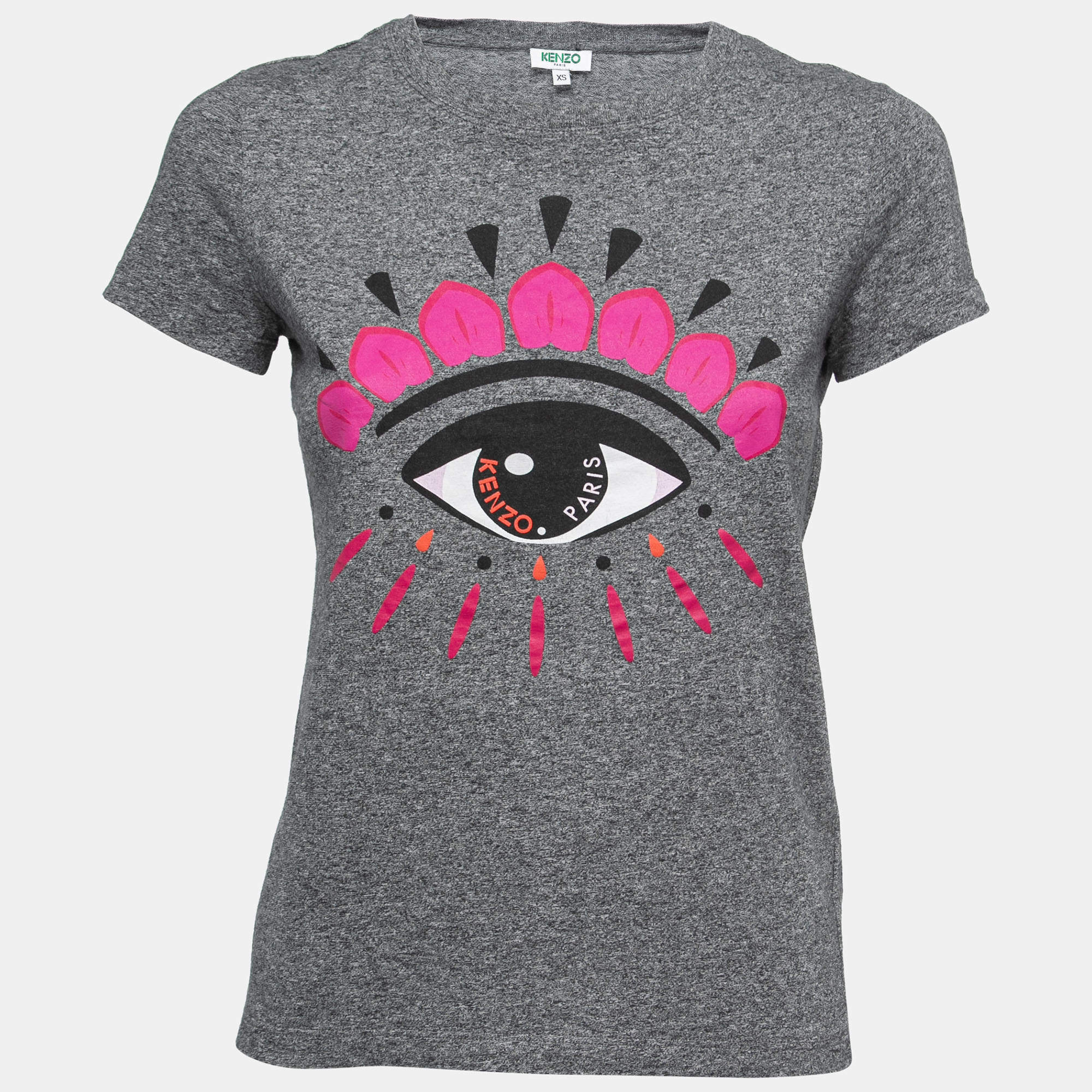 Pre Owned Kenzo Grey Eye Printed Cotton Crew Neck Half Sleeve T-Shirt XS