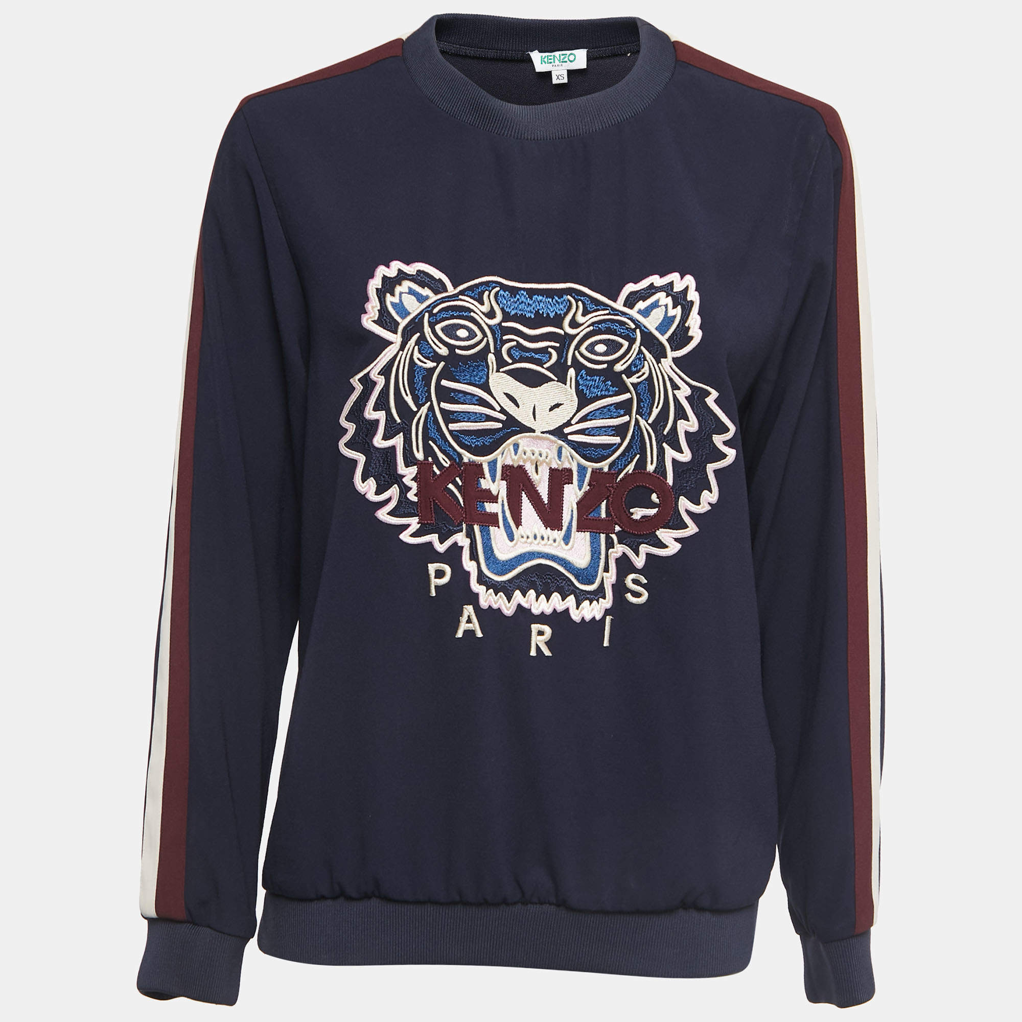 Pre Owned Kenzo Navy Blue Logo Embroidered Crepe Crew Neck Sweatshirt XS
