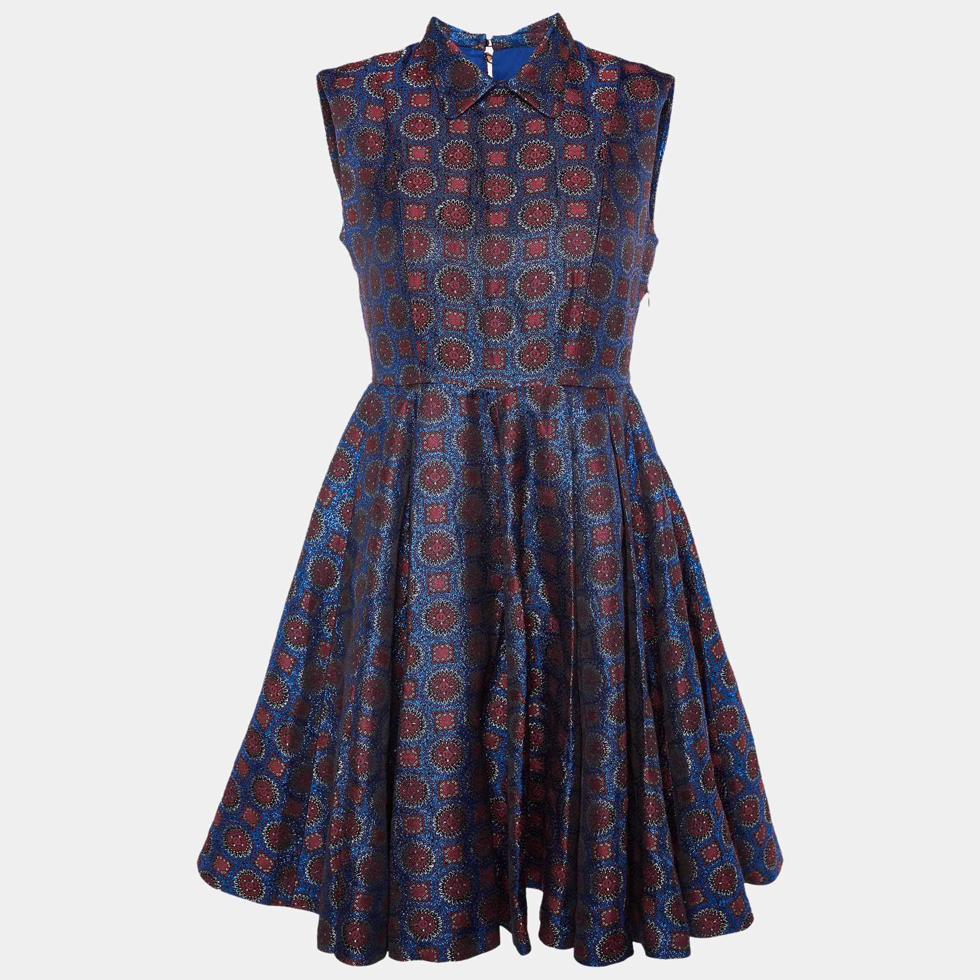 Pre Owned Kenzo Multicolor Lurex Jacquard Sleeveless Flared Mini Dress S