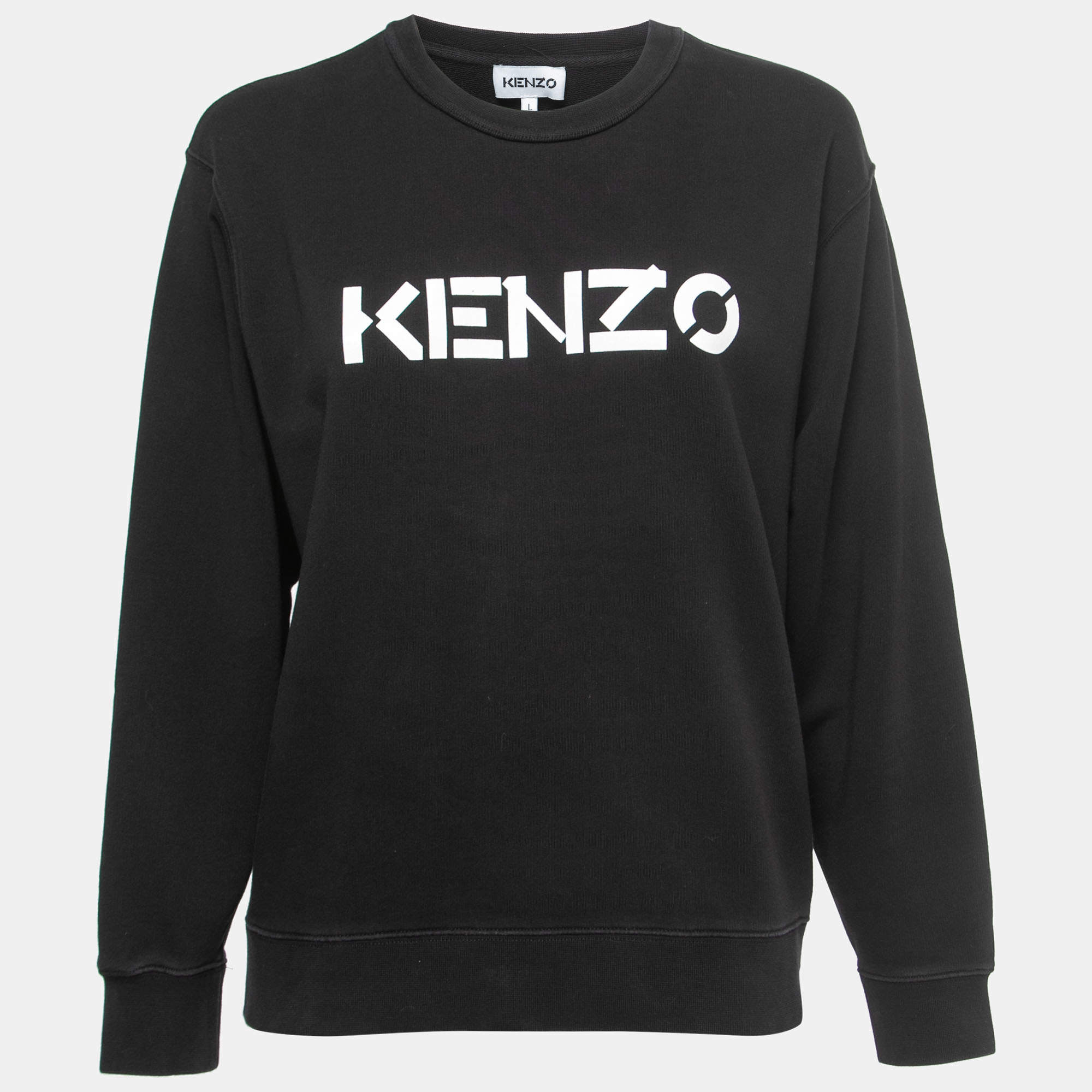Pre Owned Kenzo Black Logo Printed Cotton Sweatshirt L