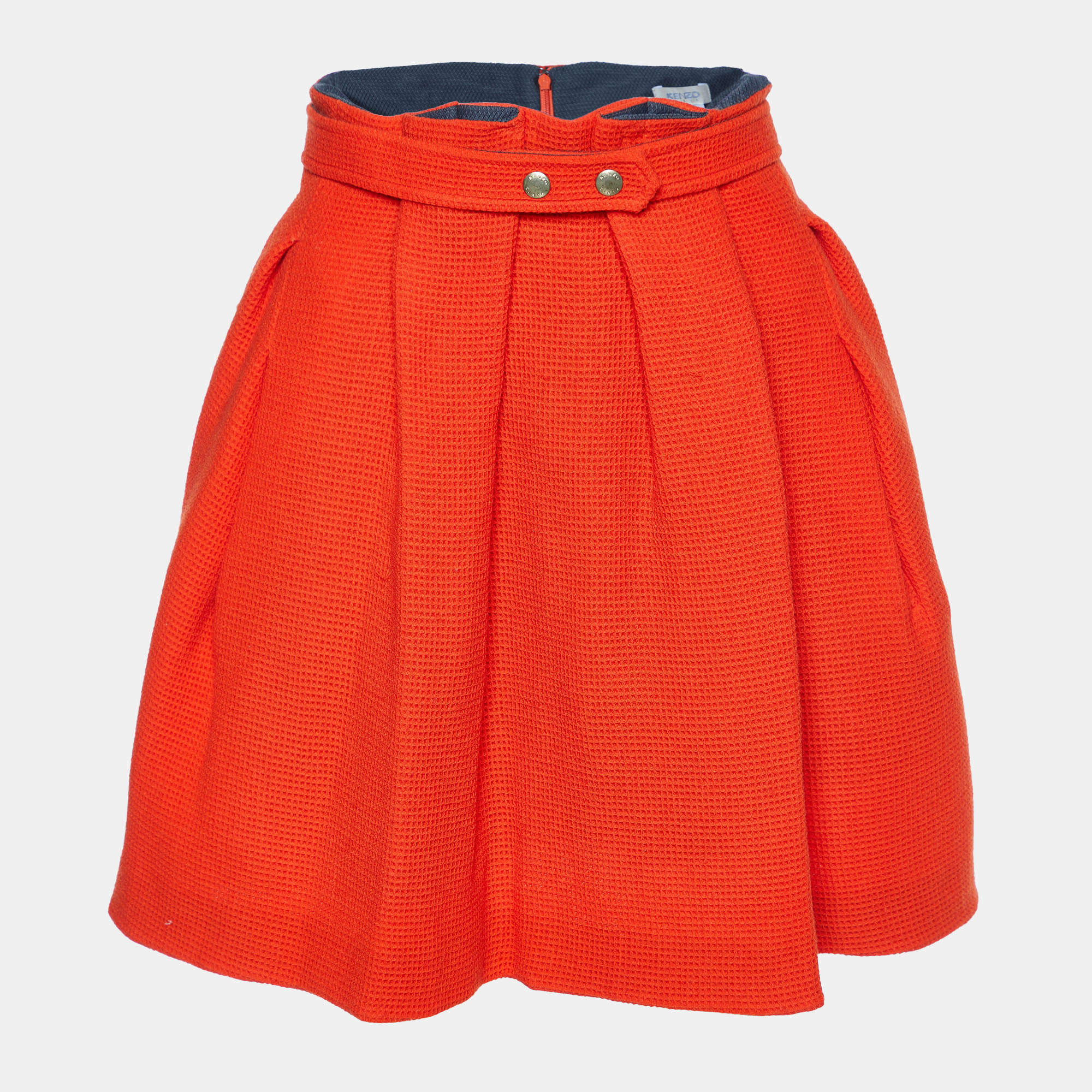 Pre Owned Kenzo Orange Wool Knit Pleated Mini Skirt M
