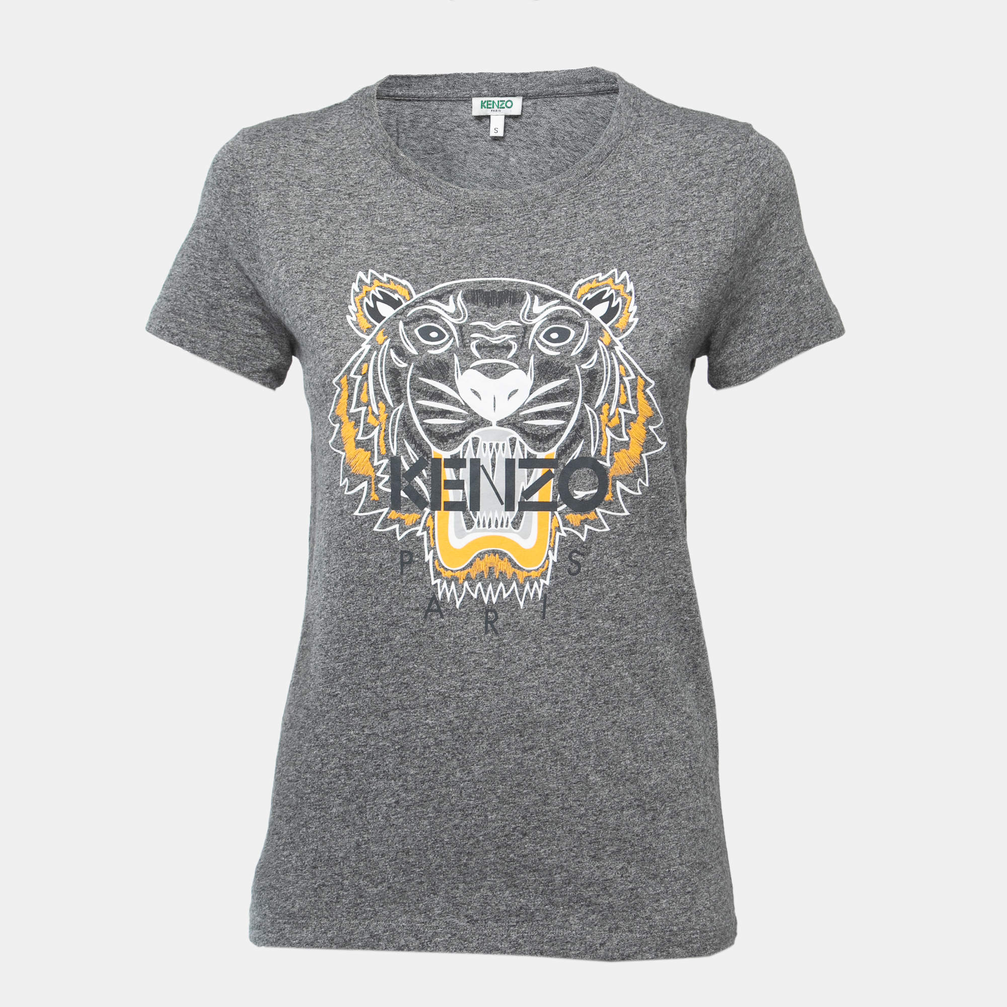 Pre Owned Kenzo Grey Cotton Tiger Motif Printed T-Shirt S