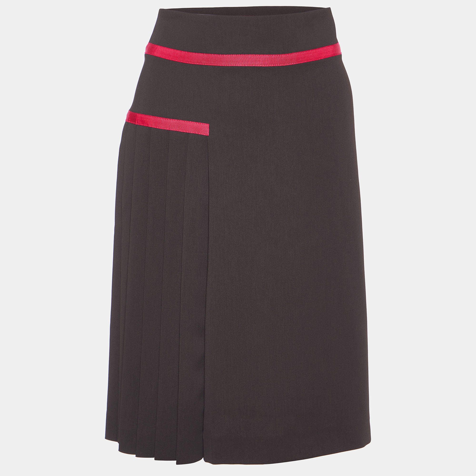 Kenzo Brown Pleated Polyester Contrast Detail Mini Skirt M