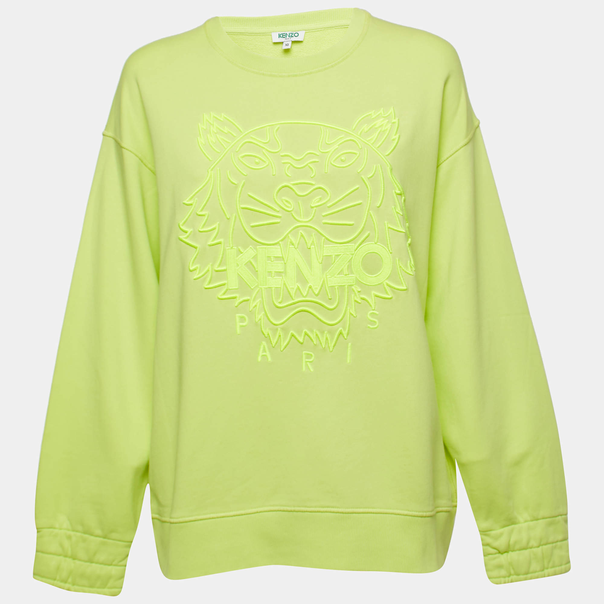 Pre Owned Kenzo Yellow Tiger Embroidered Cotton Sweatshirt XL