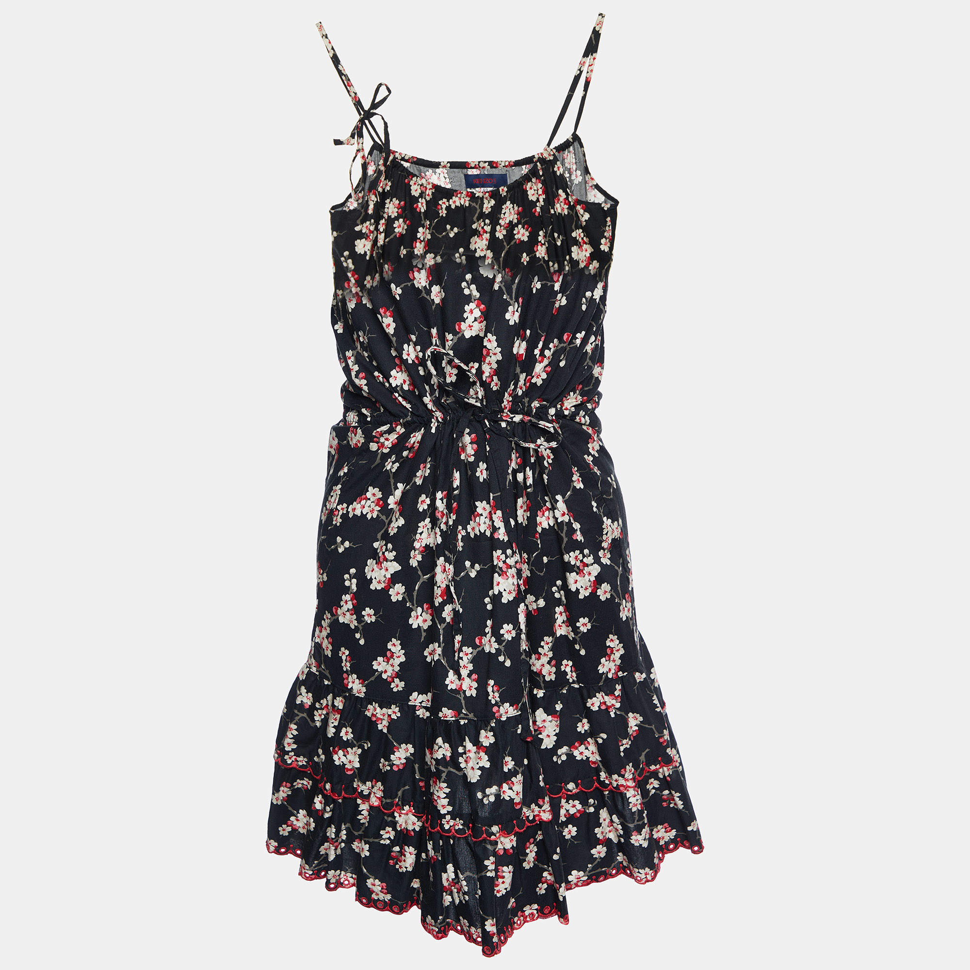 Pre Owned Kenzo Black Floral Printed Cotton Mini Dress M