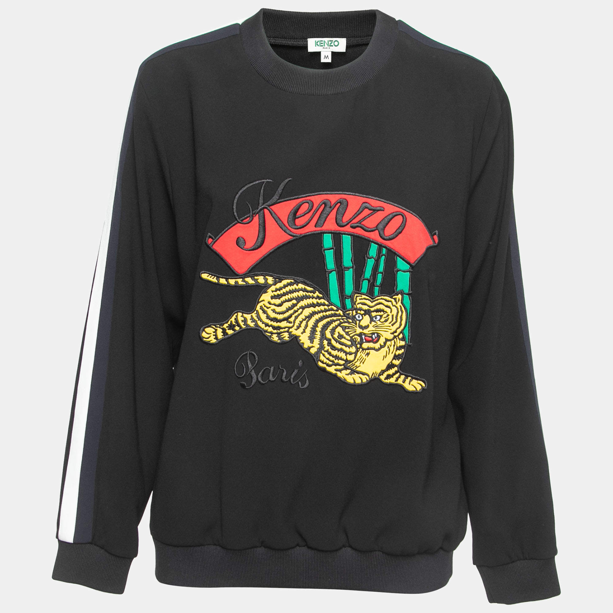 Pre Owned Kenzo Black Crepe Tiger Embroidered Sweatshirt M