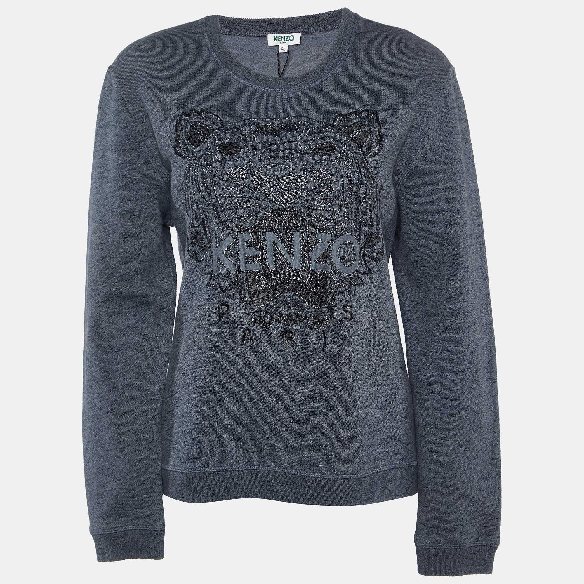Pre Owned Kenzo Grey Tiger Embroidered Cotton Sweatshirt XL