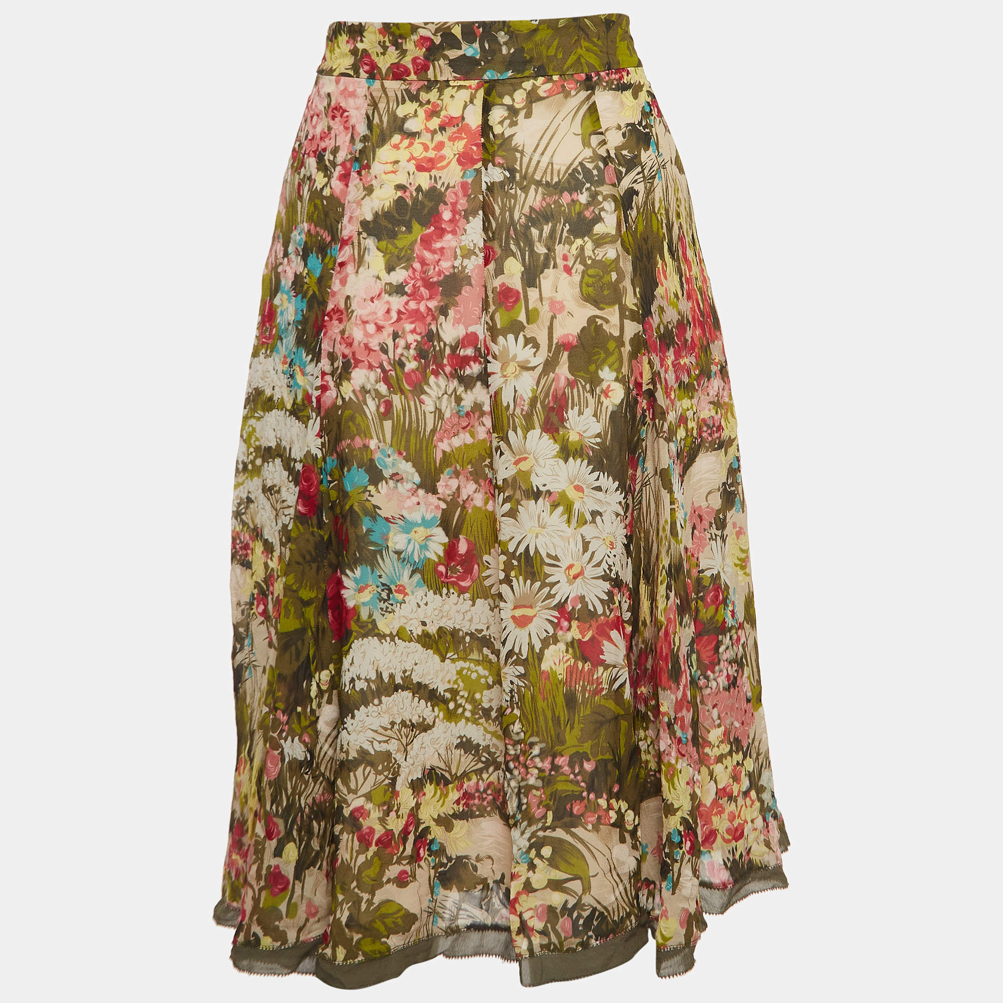 Pre Owned Kenzo Multicolor Floral Print Flared Midi Skirt M