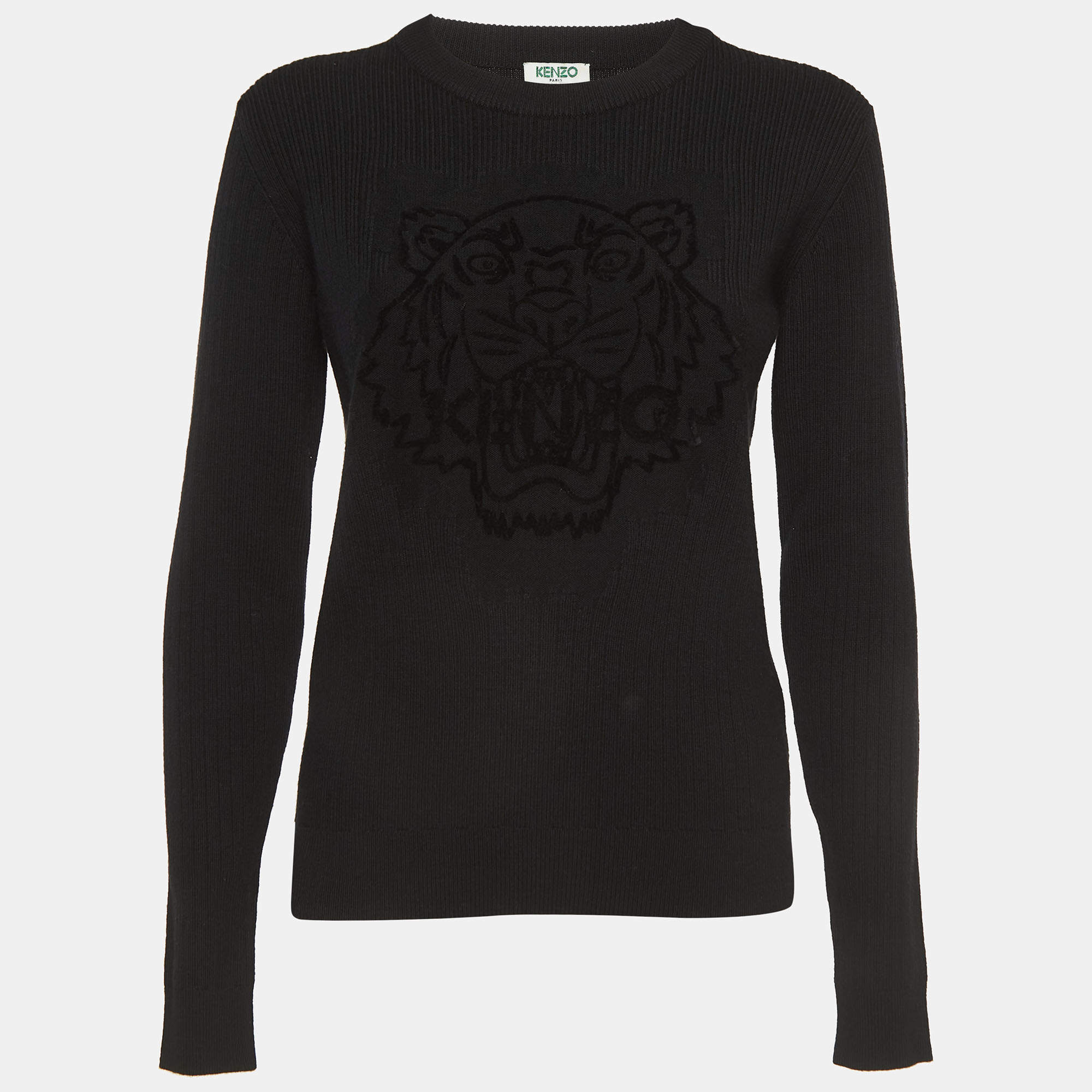 Kenzo Black Tiger Patterned Wool Knit Sweatshirt M