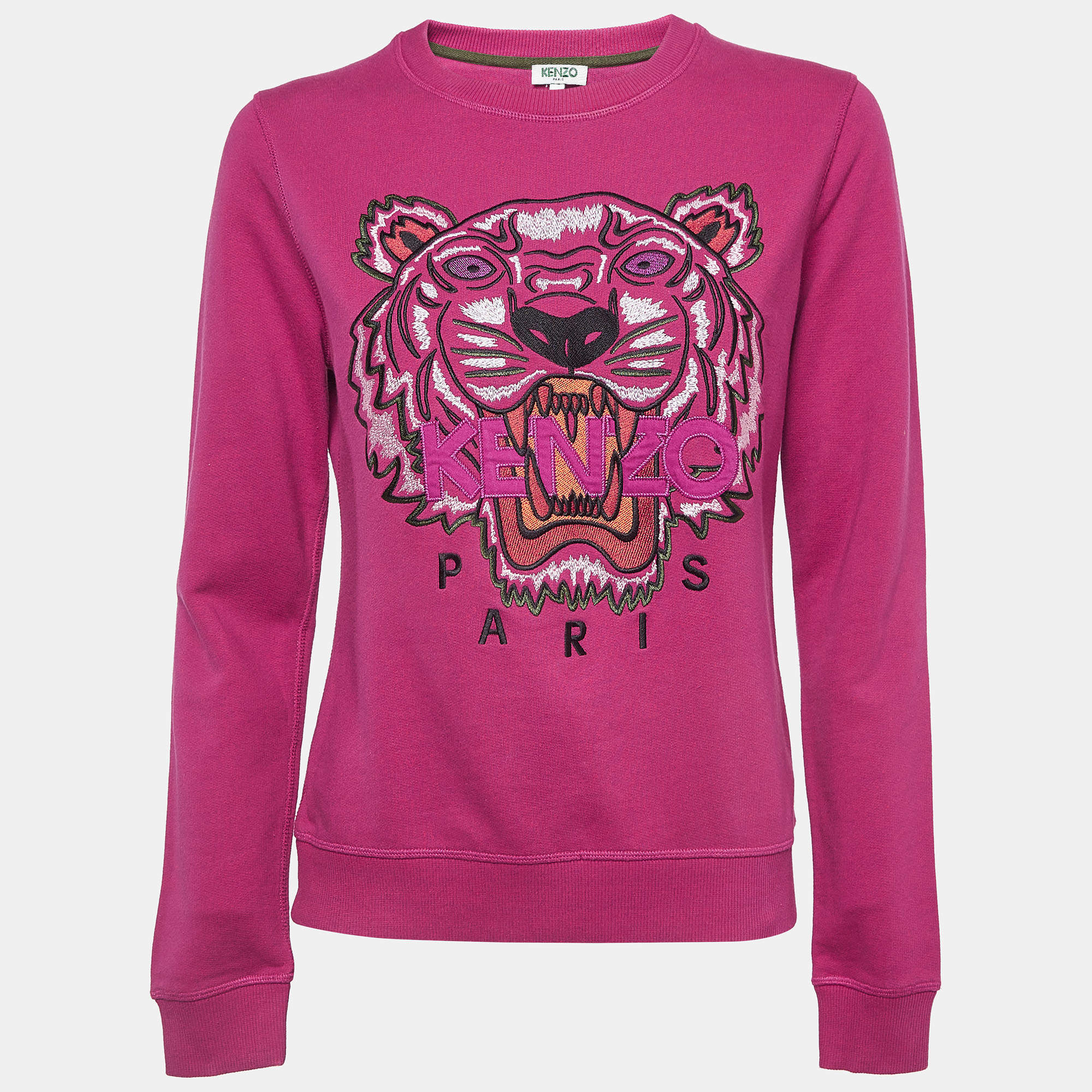 Pre Owned Kenzo Pink Tiger Embroidered Cotton Knit Sweatshirt M