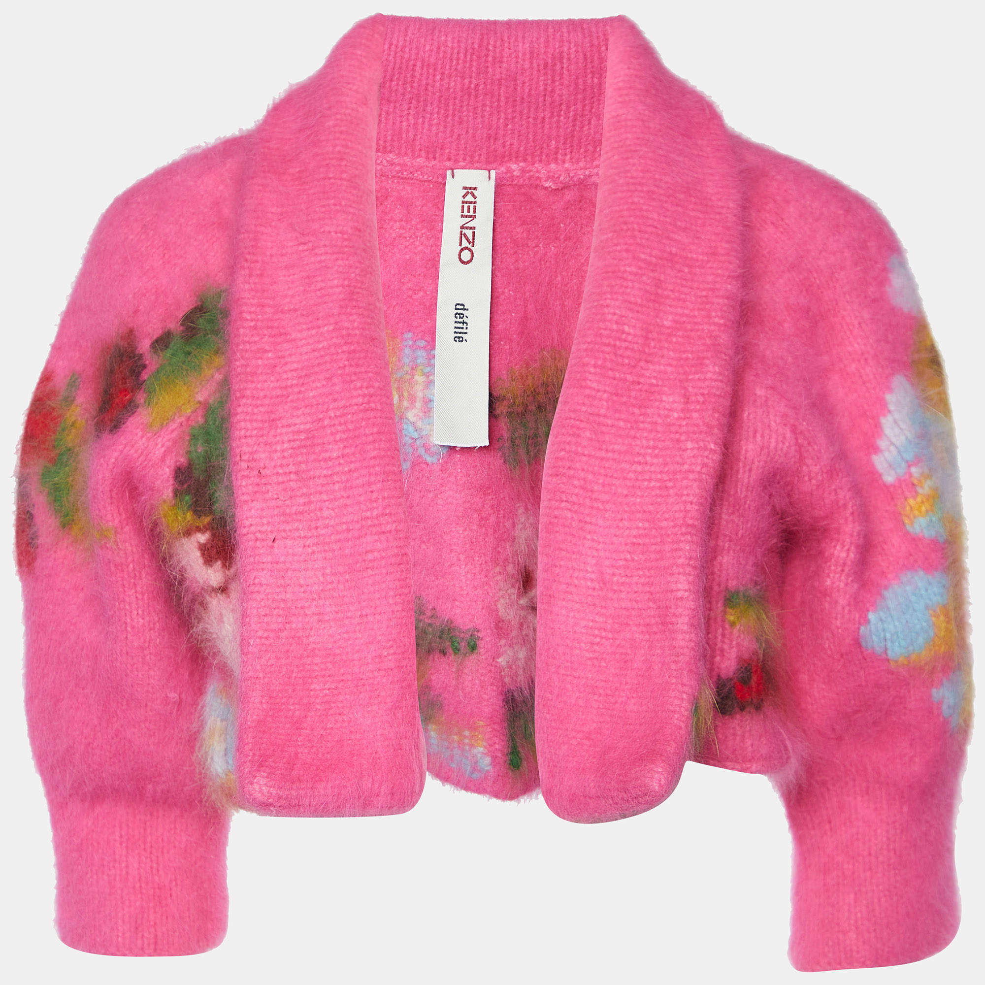 Kenzo Defile Pink Angora Wool Knit Cropped Cardigan M