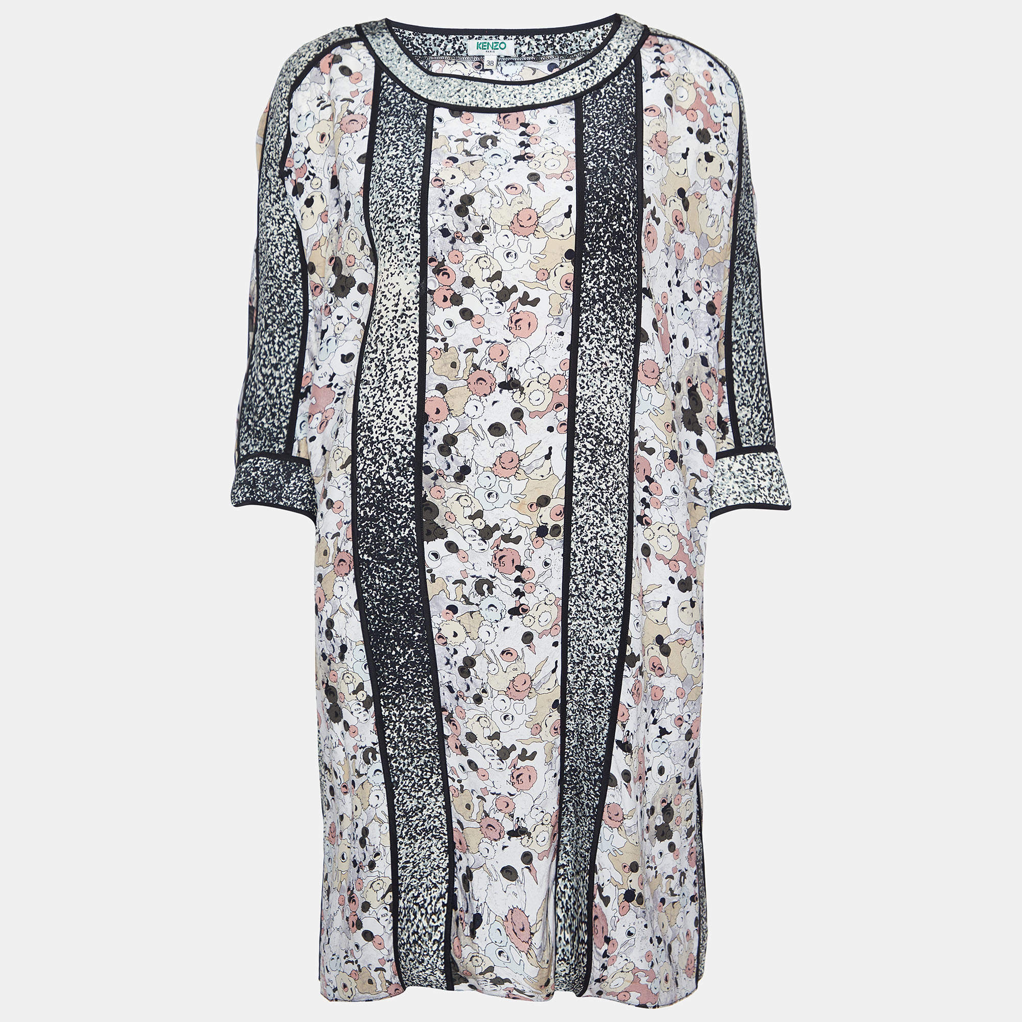 Kenzo Multicolor Print Silk Loose Fit Tunic Top M