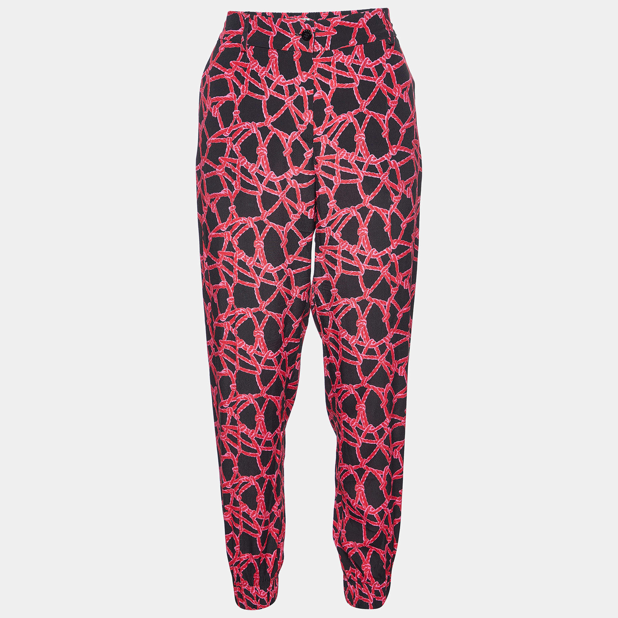 Kenzo Black/Pink Rope Print Crepe Trousers S