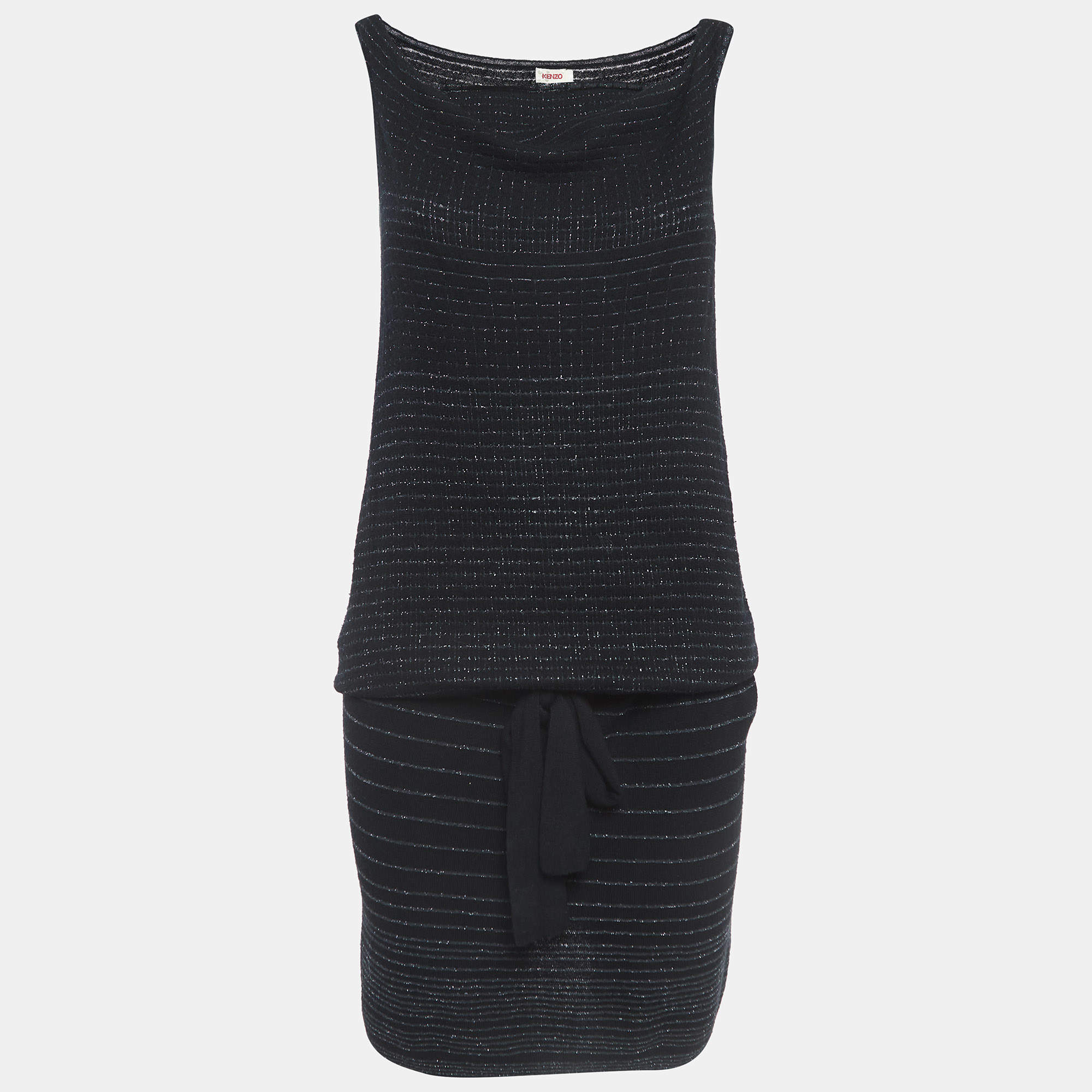 Kenzo Black Stripe Lurex Knit Belted Mini Dress M