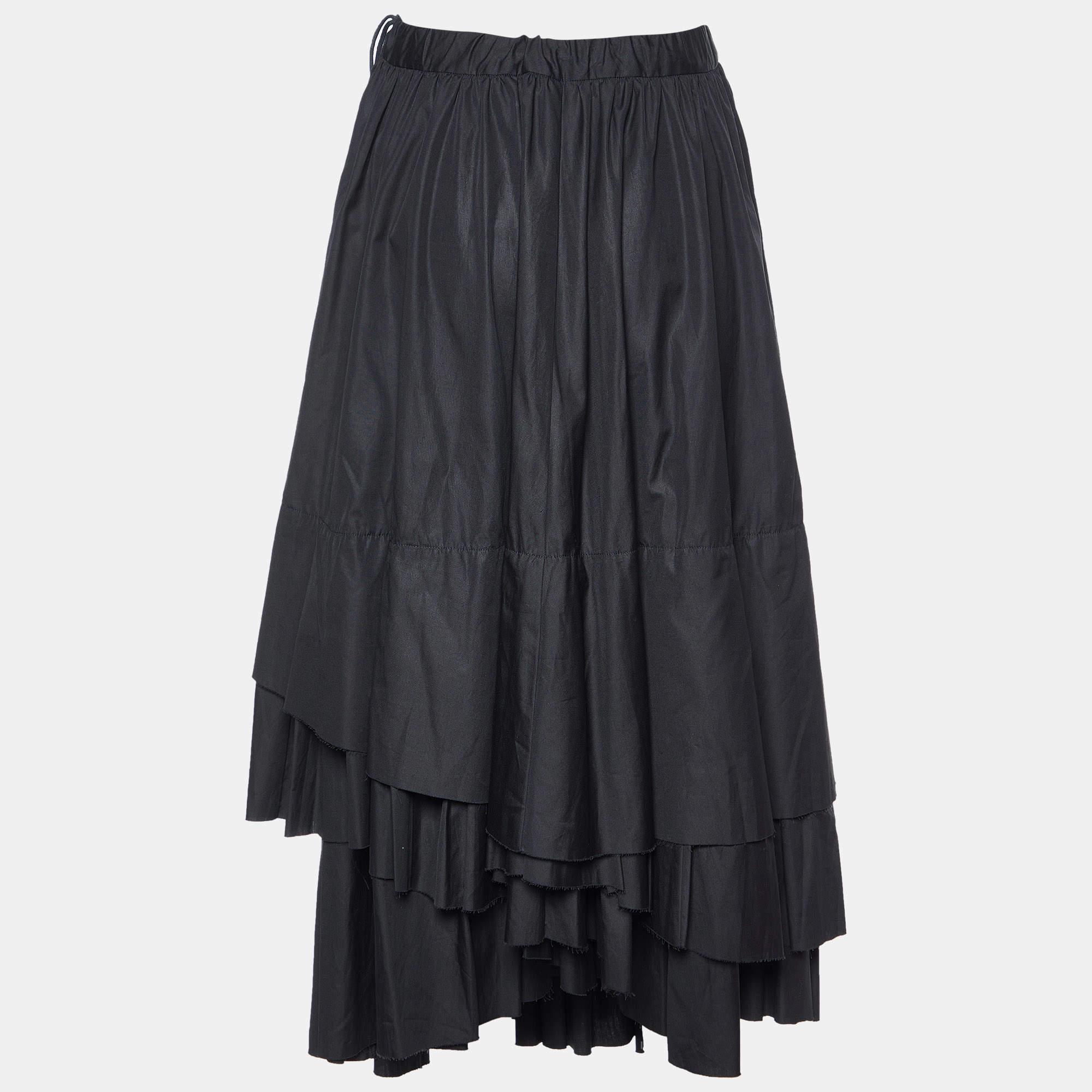 Pre Owned Kenzo Black Cotton Tiered Maxi Skirt M