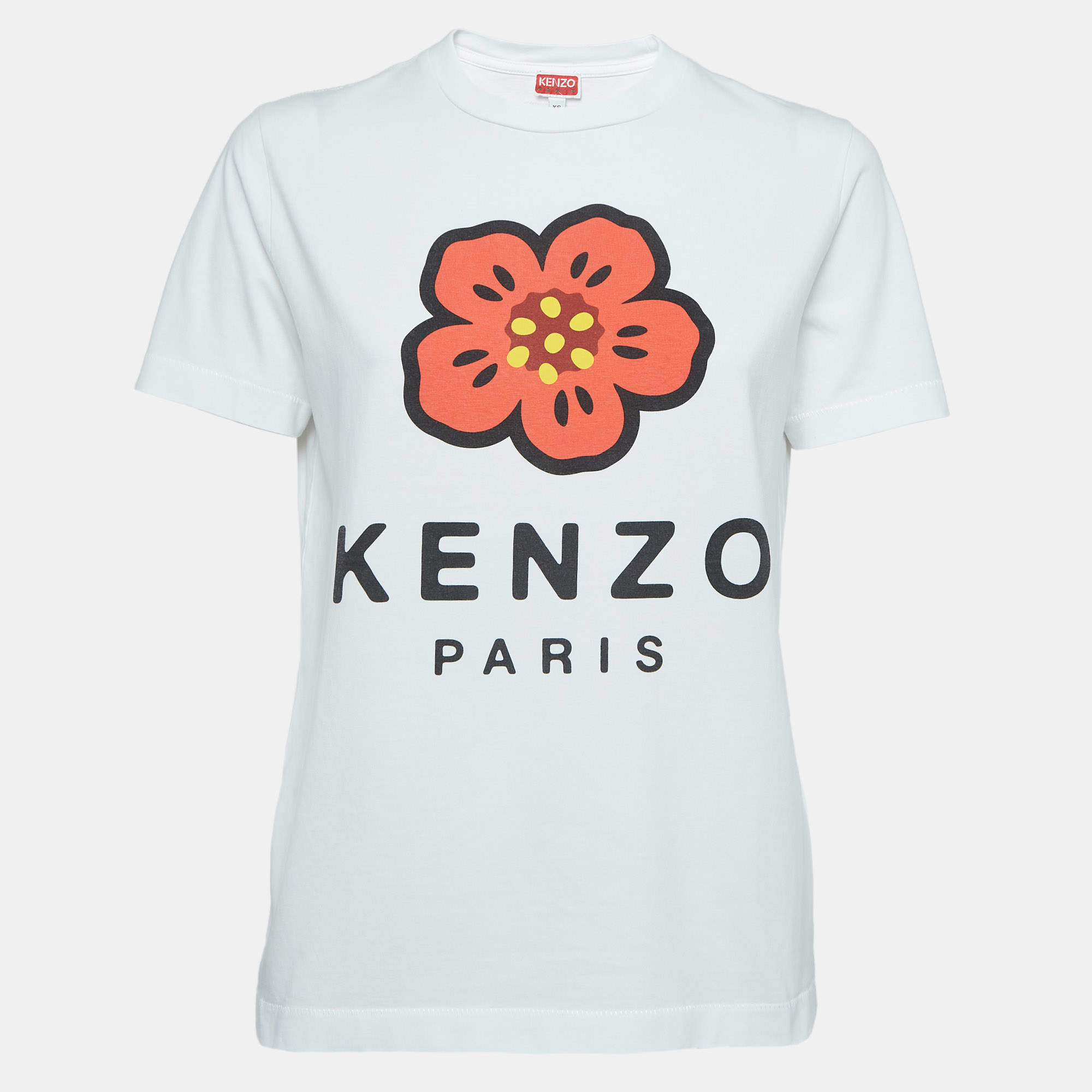 Pre Owned Kenzo White Printed Cotton Knit Top XS