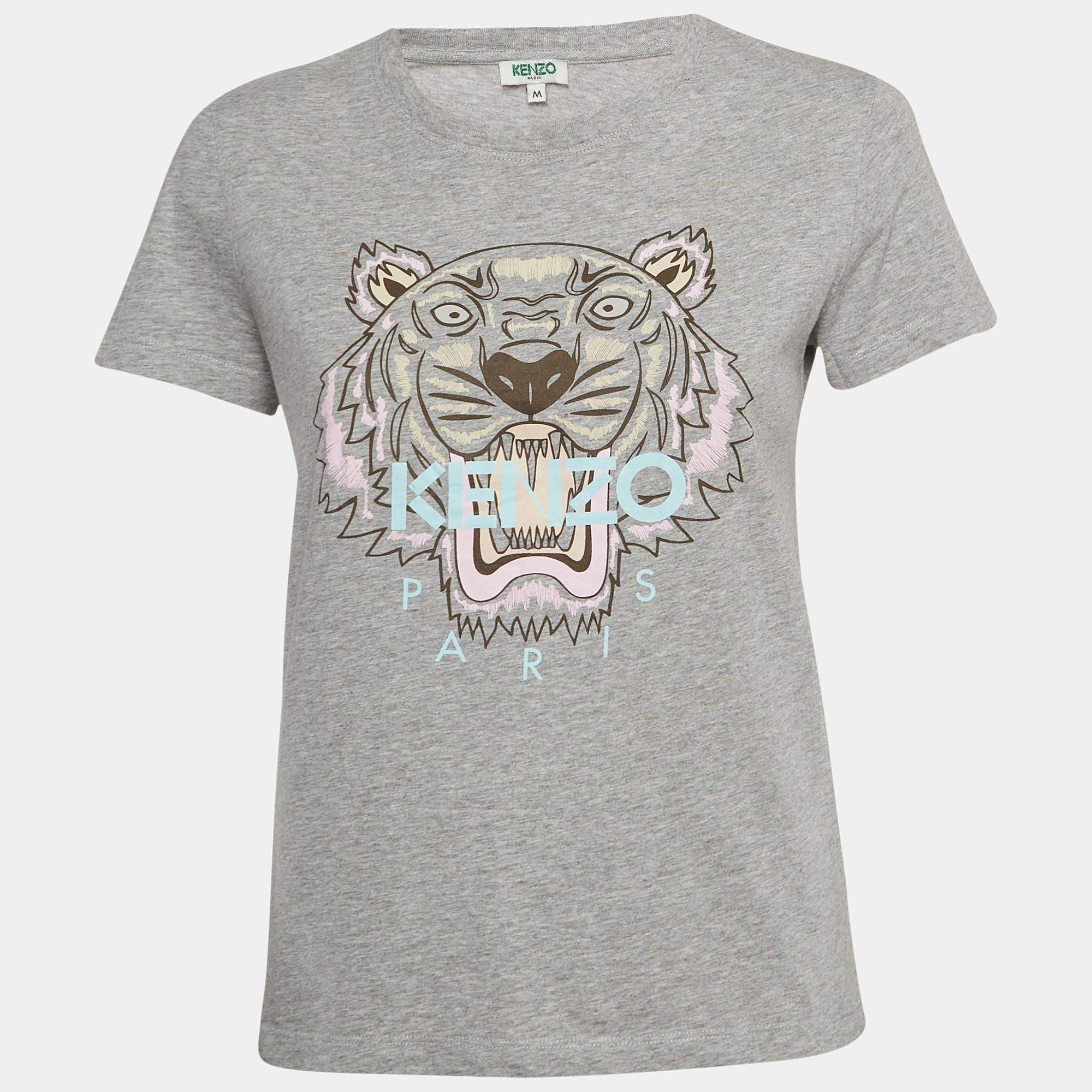 Kenzo Grey Classic Tiger Print Cotton Knit Crew Neck T-shirt M