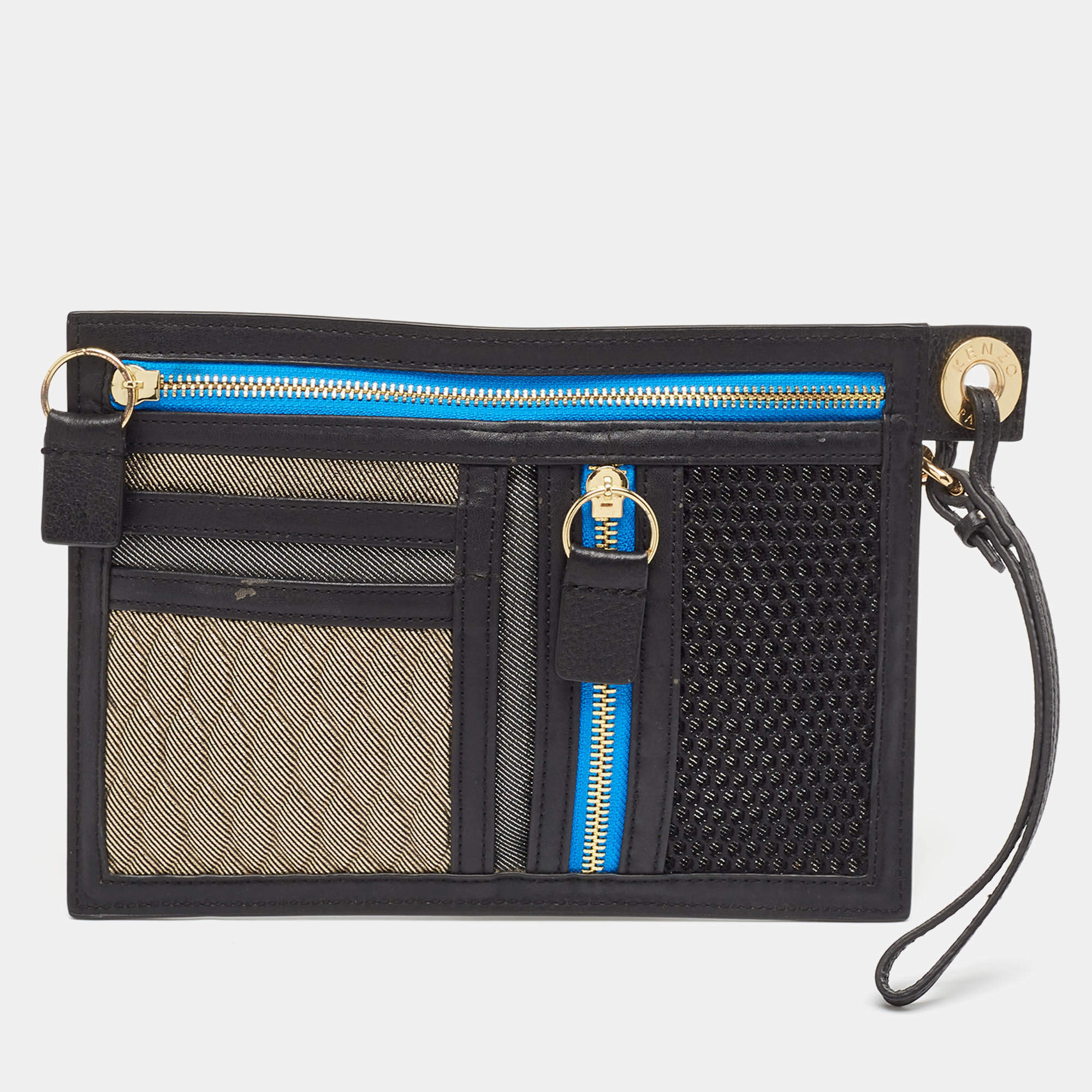 Kenzo Black/Multicolor Leather and Fabric Organizer Pouch