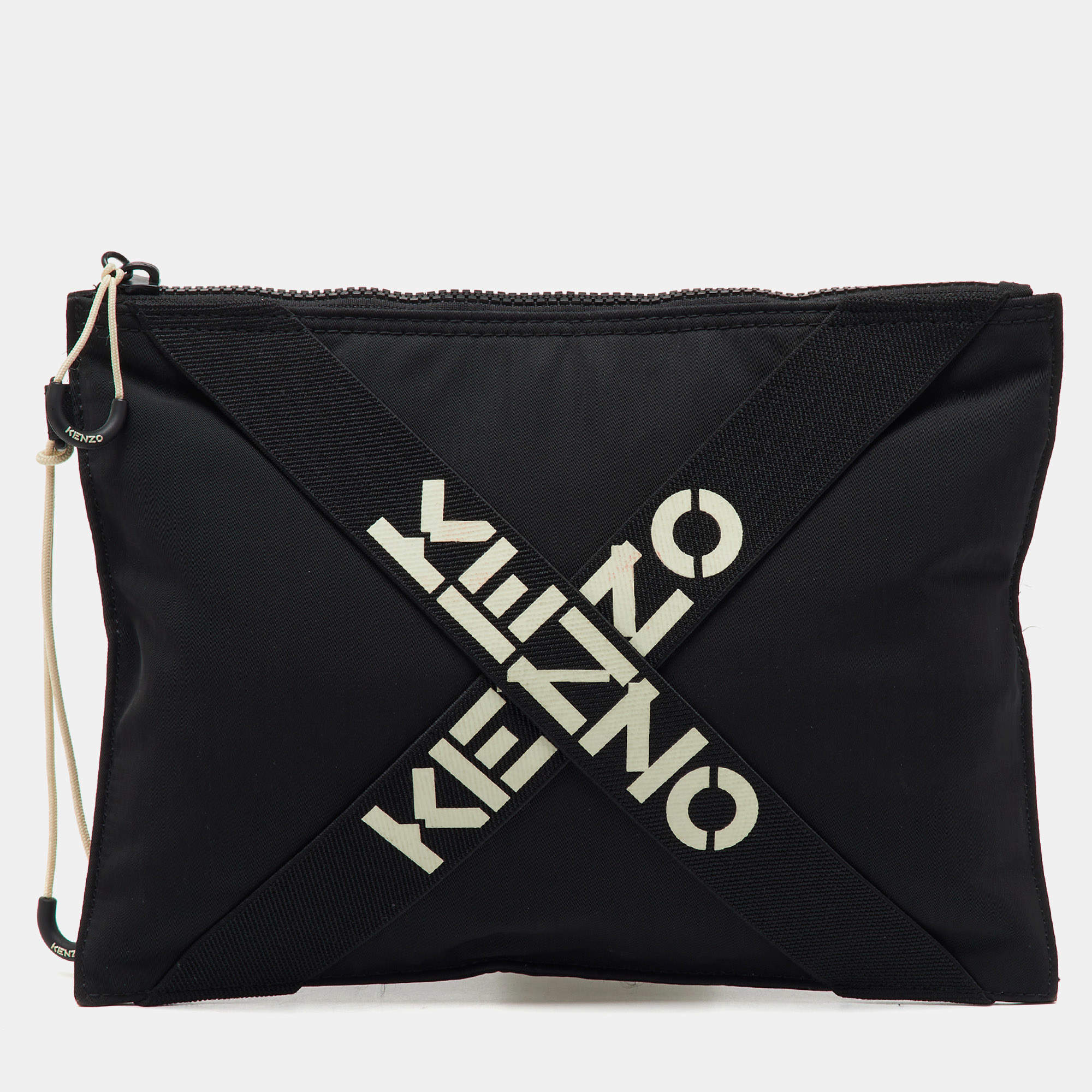 Kenzo Black Fabric Criss Cross Logo Print Zip Pouch