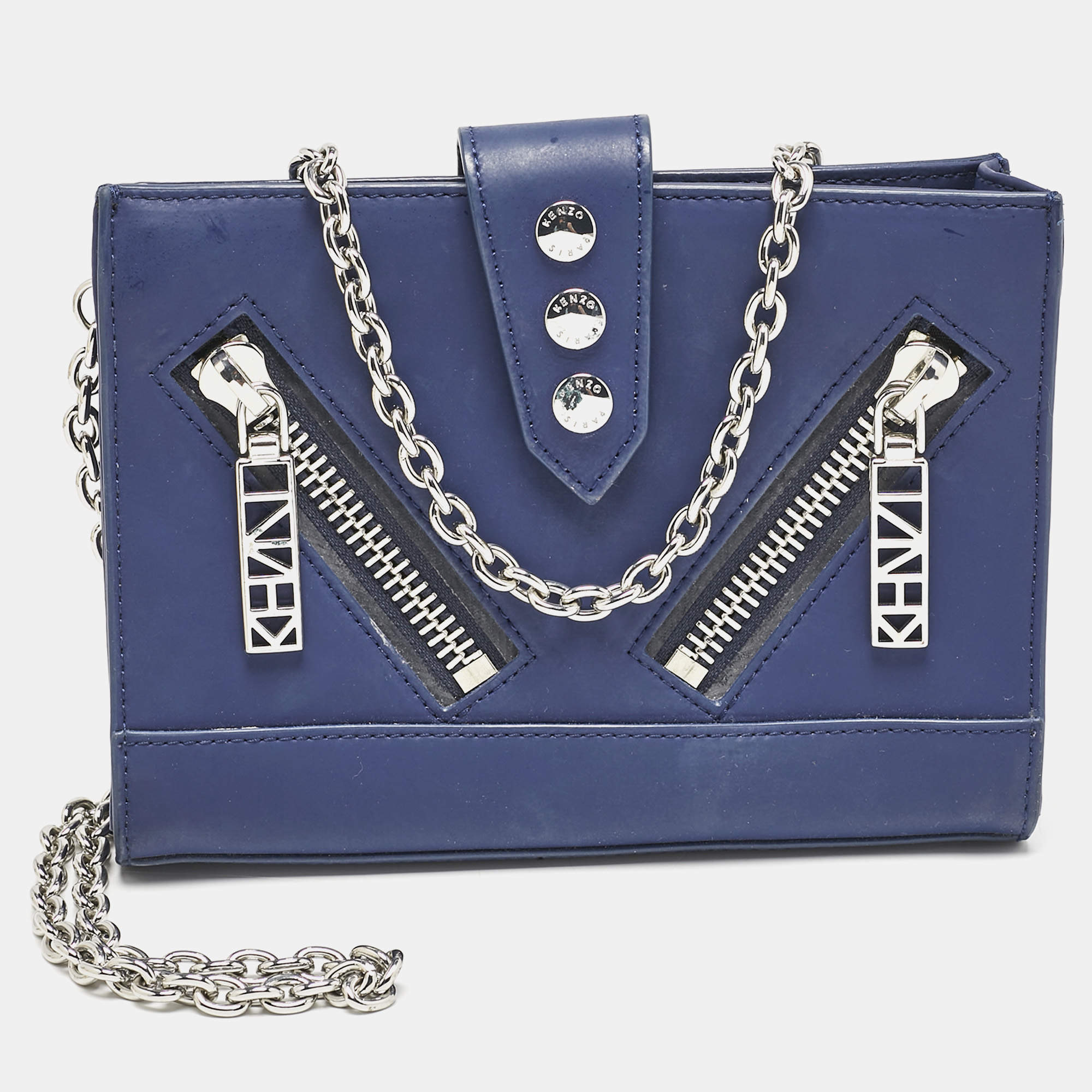 Kenzo Blue Faux Leather Kalifornia Wallet On Chain