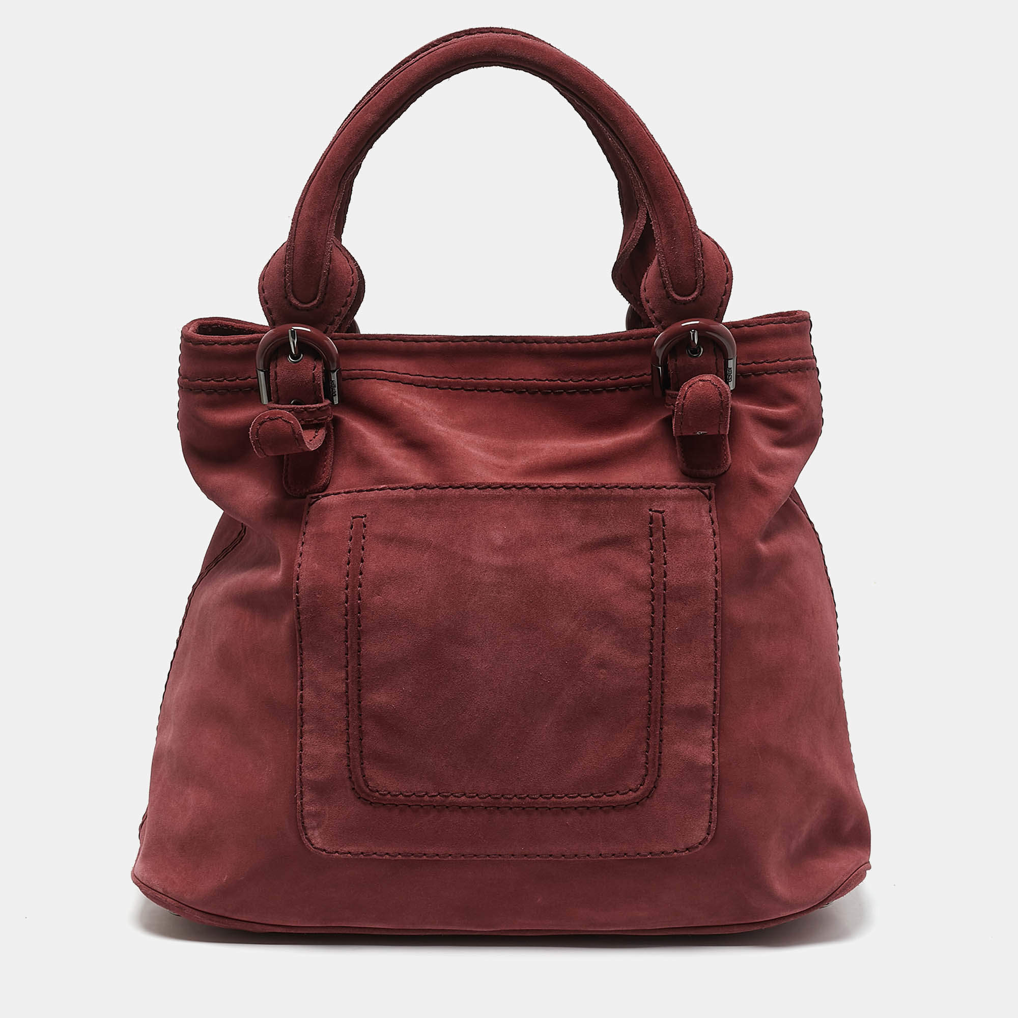Kenzo Brick Red Suede Buckle Handle Shopper Tote