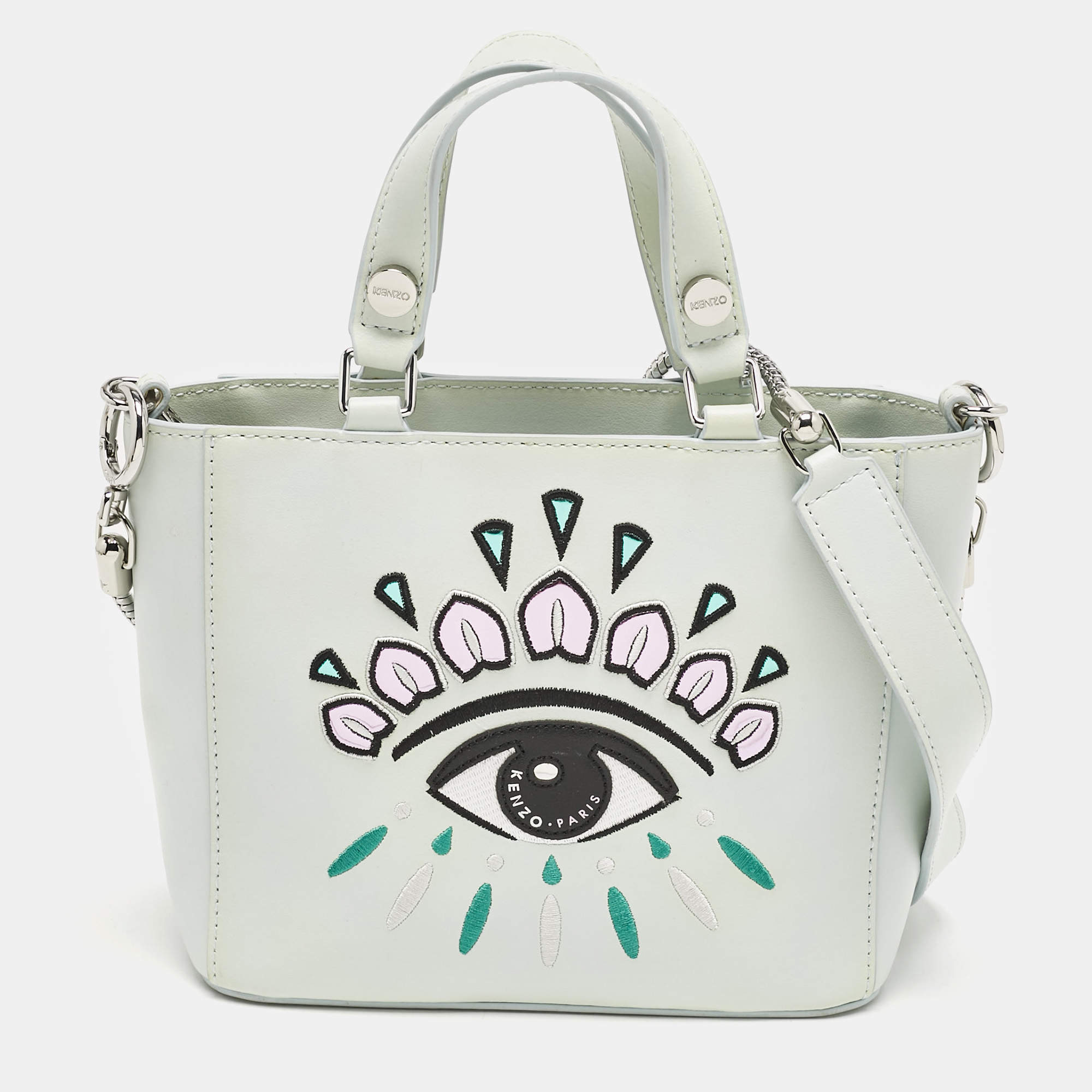 Kenzo Mint Green Leather Small Eye Tote