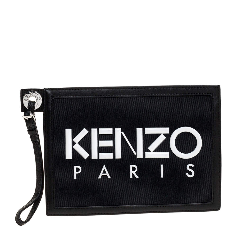 Kenzo Black Canvas and Leather Wristlet Clutch Kenzo | The Luxury Closet
