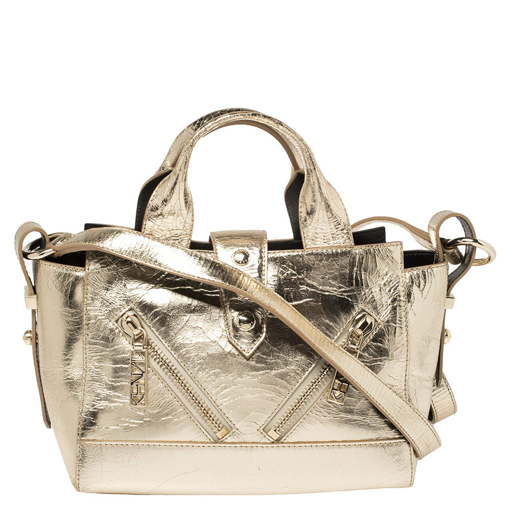 Kenzo Metallic Gold Crinkled Leather Mini Kalifornia Tote