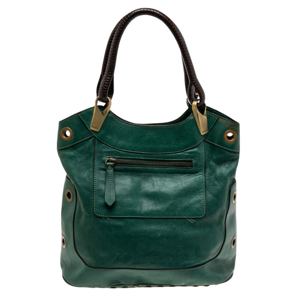 Pre Owned Kenzo Green Leather Studded Tote