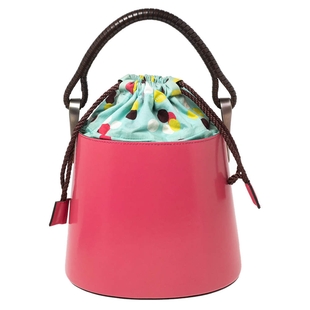 Pre Owned Kenzo Pink Glazed Leather Pagodon Bucket Bag