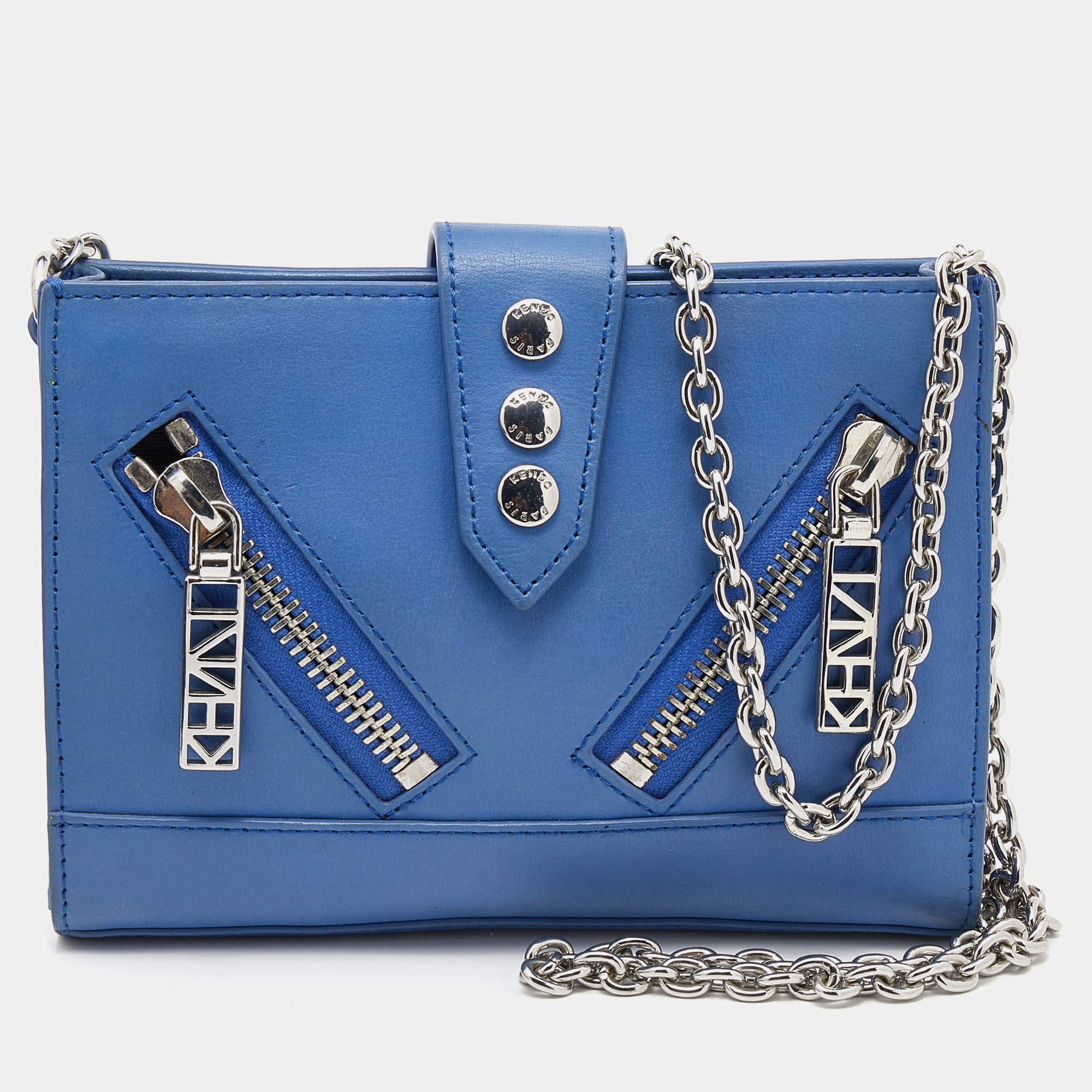 Pre Owned Kenzo Blue Leather Kalifornia Chain Shoulder Bag