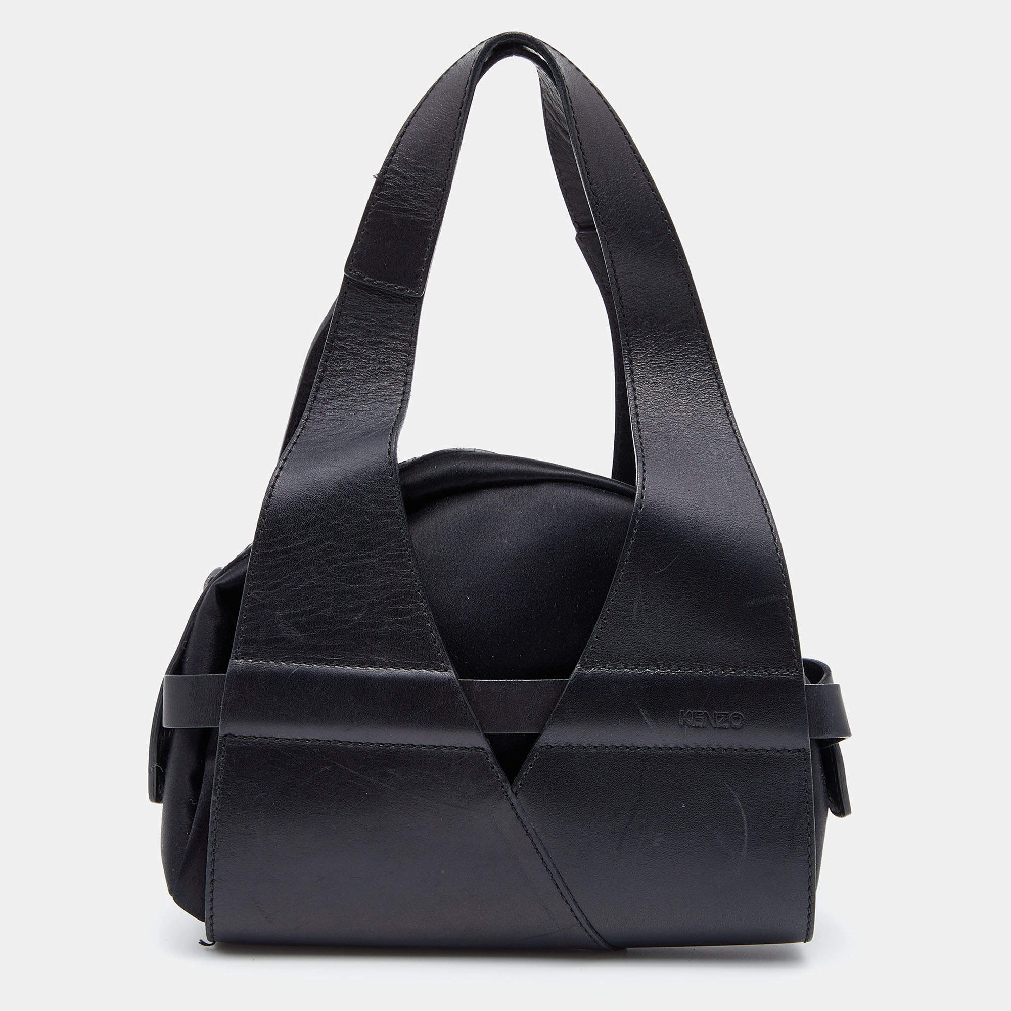 Pre Owned Kenzo Black Leather And Satin Satchel