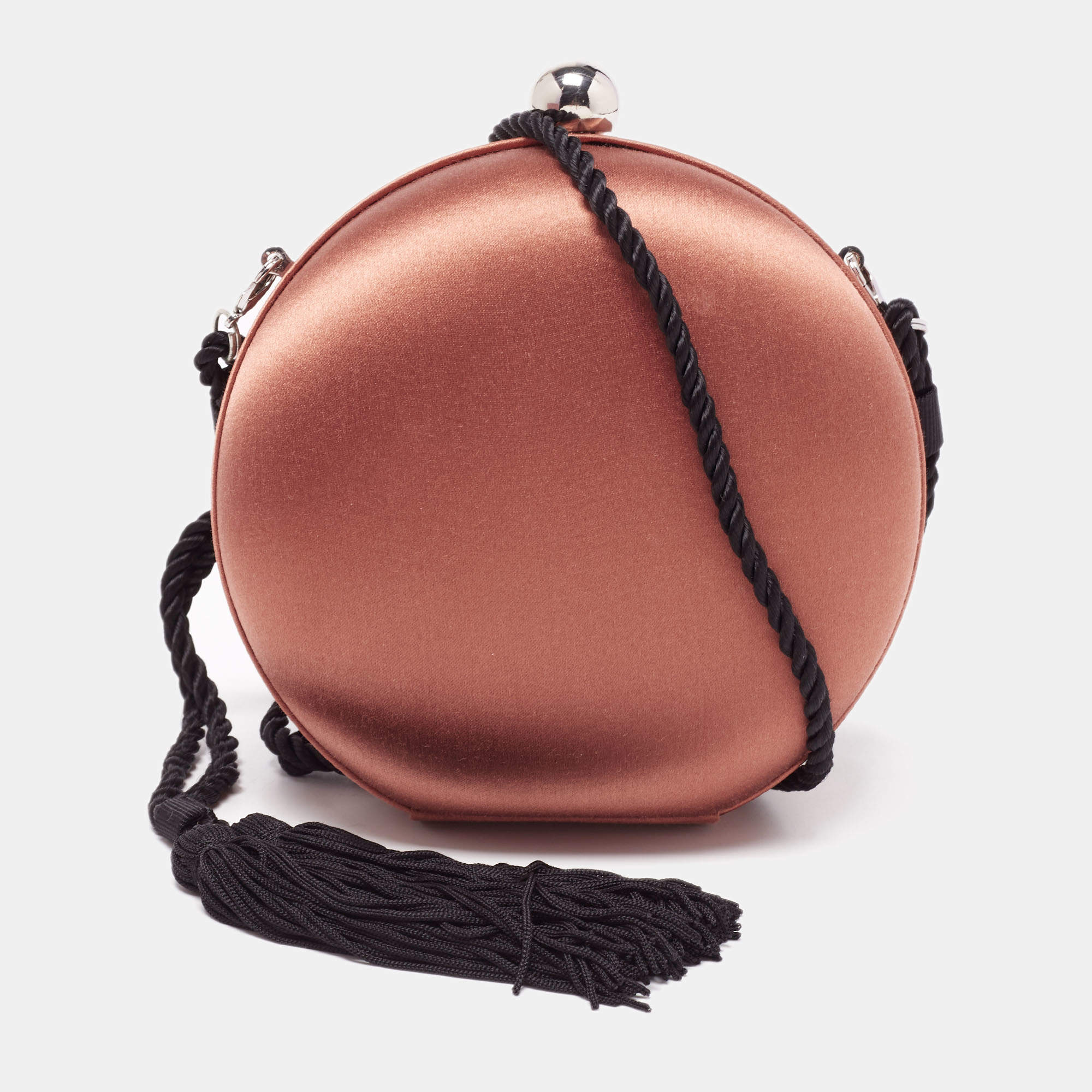 Pre Owned Kenzo Brown Satin Macaron Frame Clutch Bag