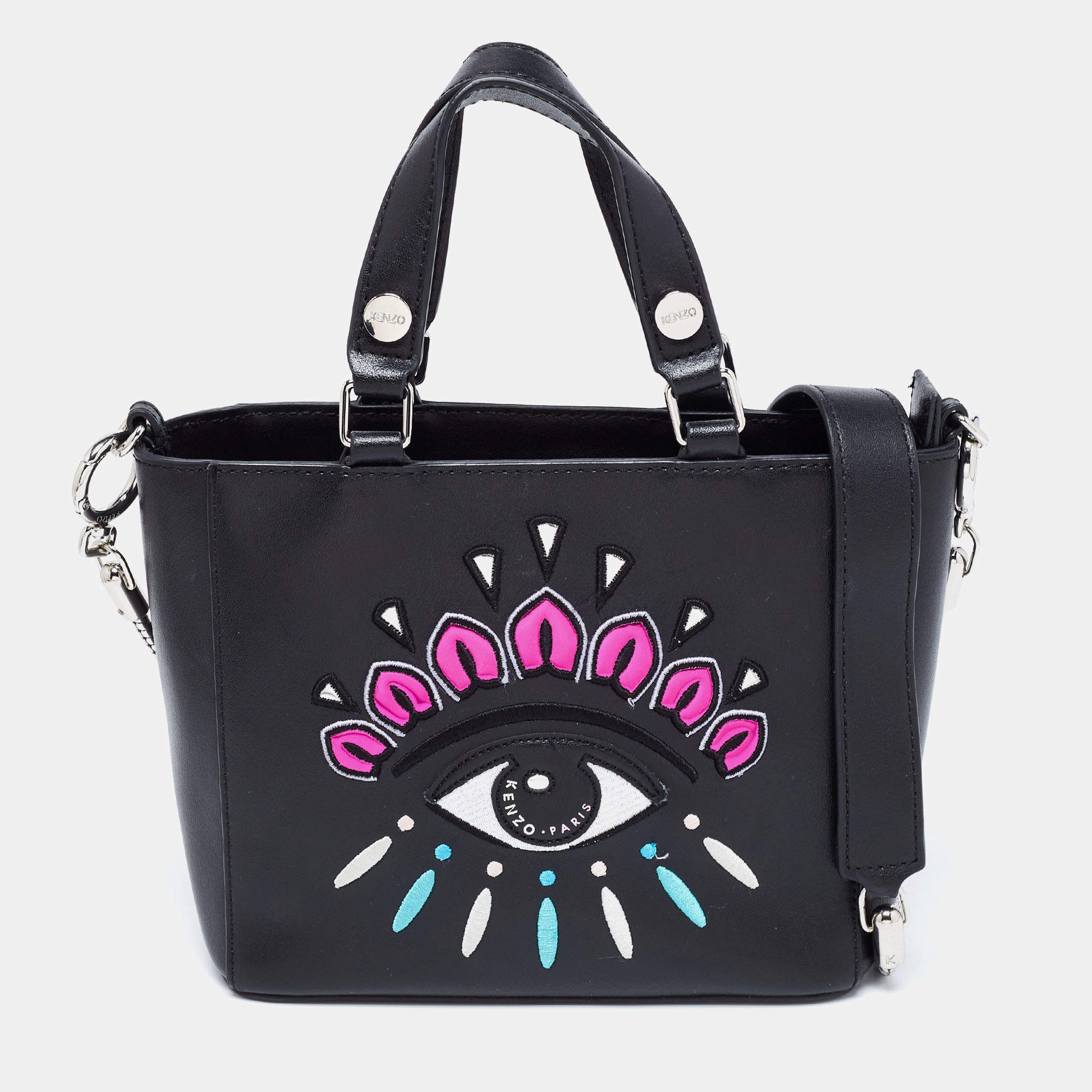 Pre Owned Kenzo Black Leather Small Eye Tote