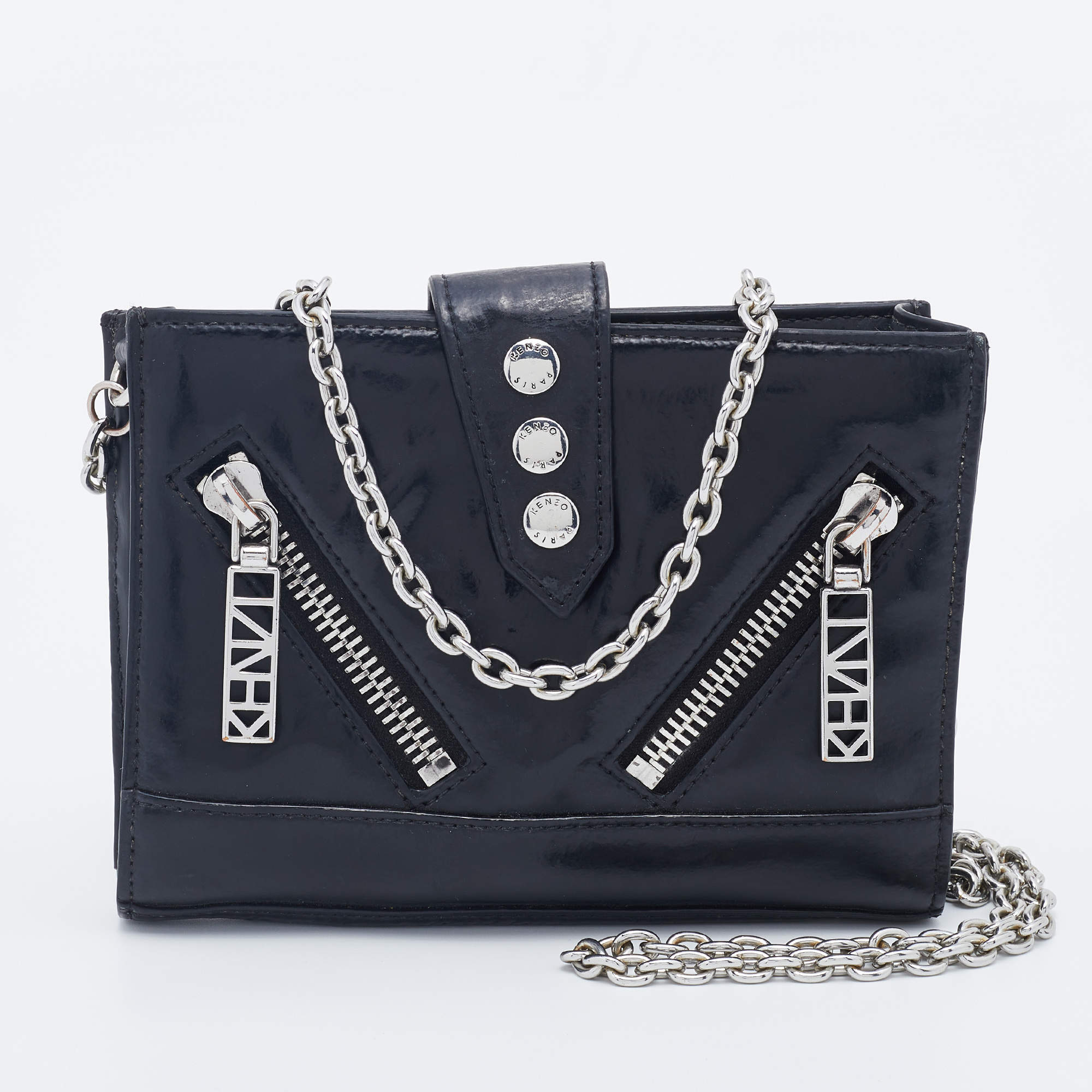 Pre Owned Kenzo Black Leather Kalifornia Chain Shoulder Bag
