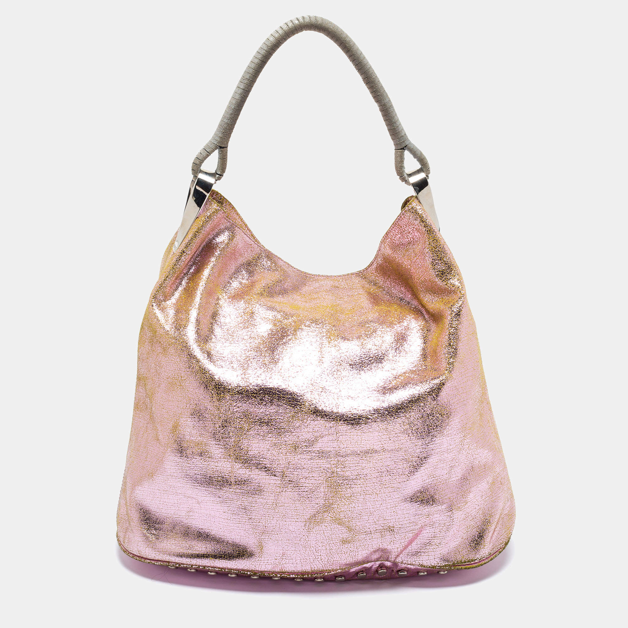 Pre Owned Kenzo Metallic Pink Crinkled Leather Hobo