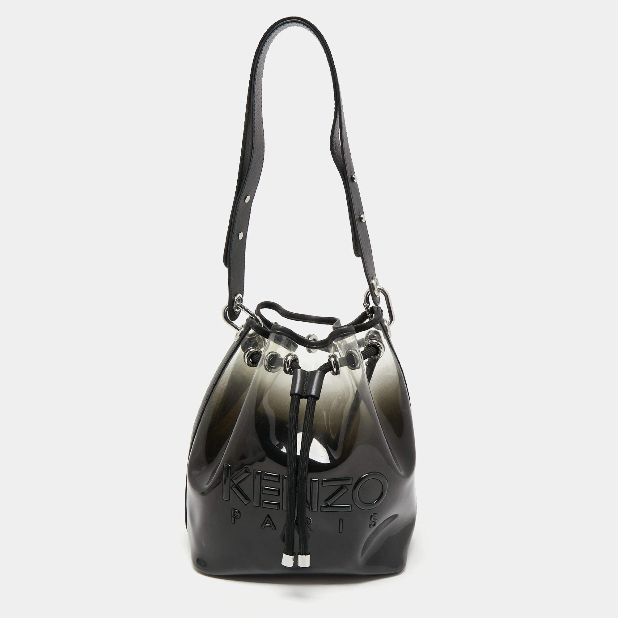Kenzo Black Leather and PVC Kombo Bucket Bag