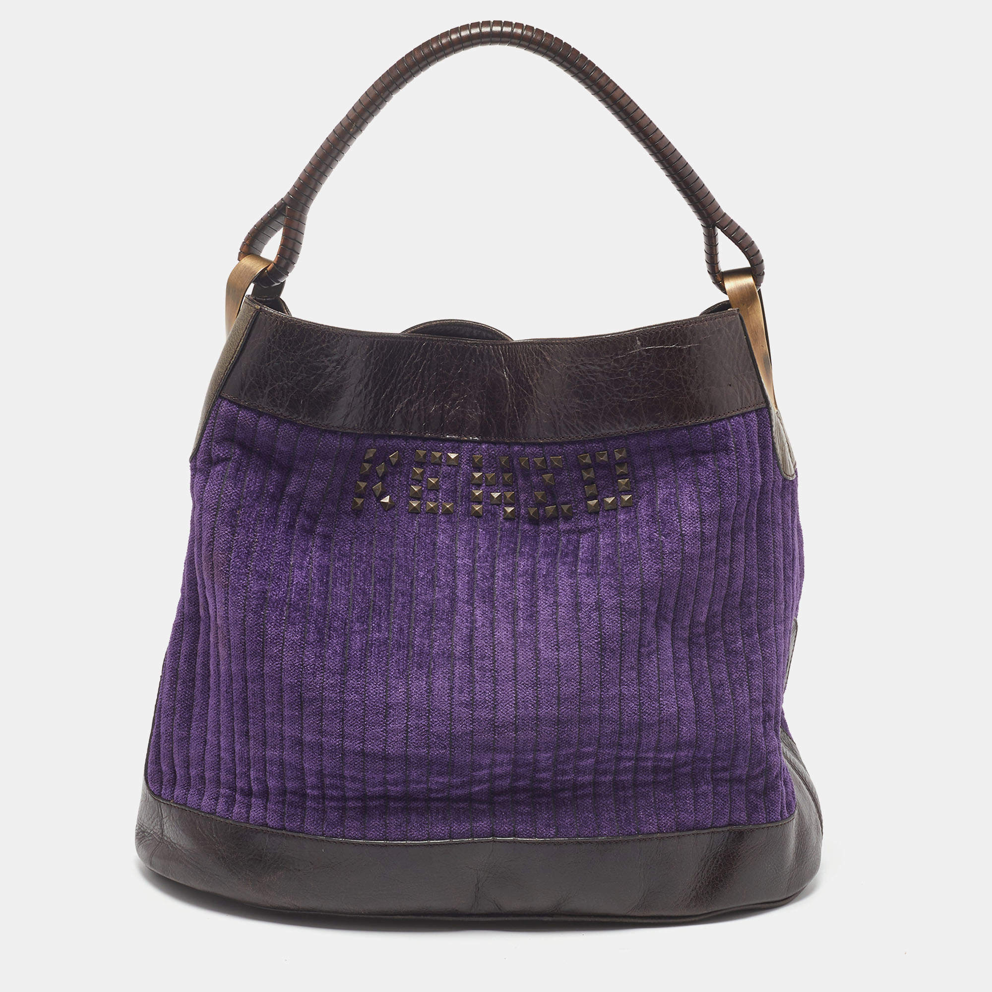 Pre Owned Kenzo Purple/Brown Velvet and Leather Hobo