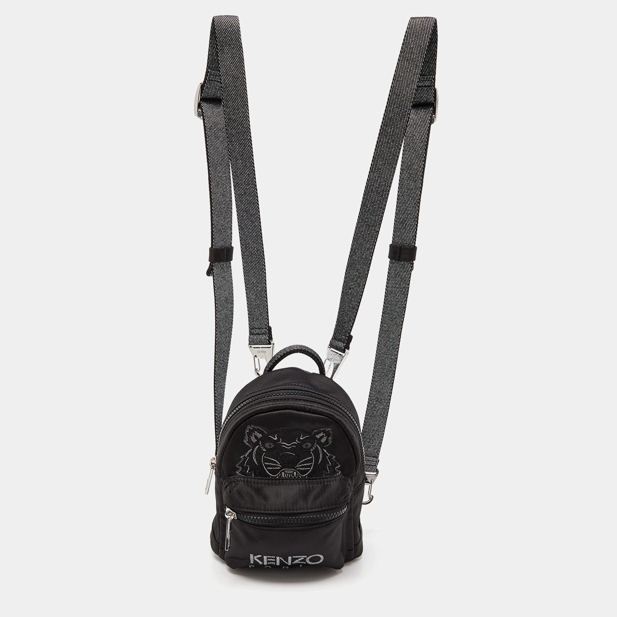 Kenzo Black Satin Mini Embroidered Tiger Backpack