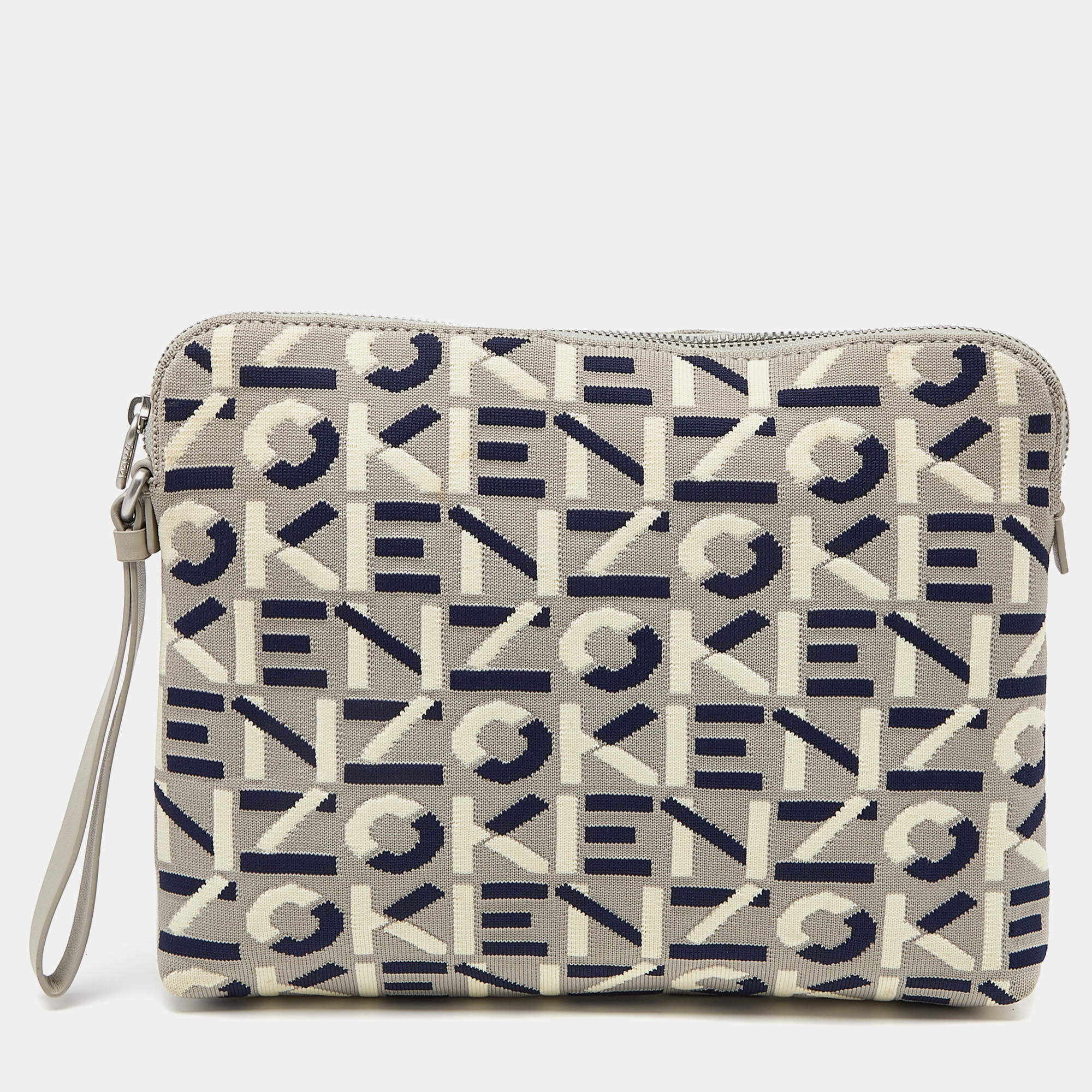 Kenzo Tri Color Printed Logo Knit Fabric Zipped Wristlet Pouch