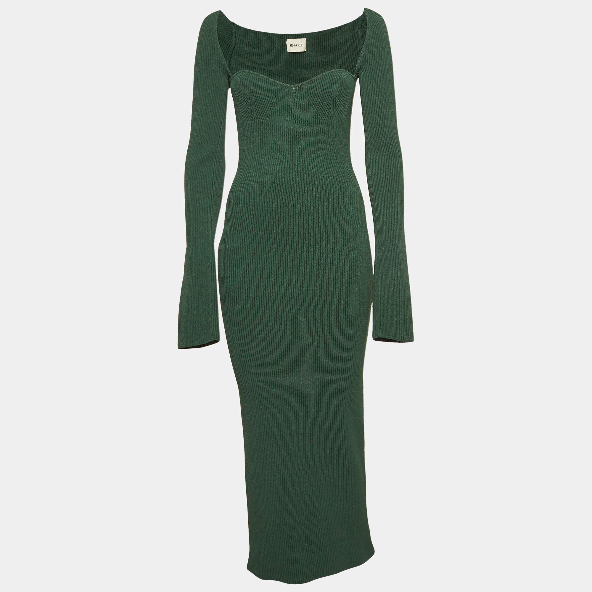 مملوكة مسبقًا Khaite Green Heavy Rib Knit Beth Bustier Dress M