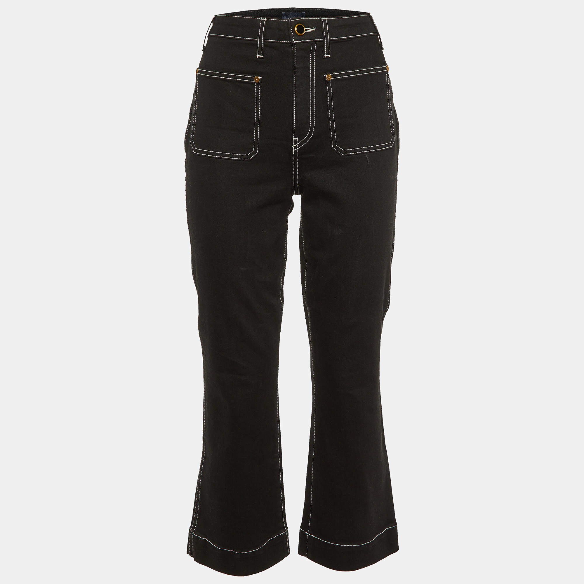 Pre Owned Khaite Black Denim Contrast Stitch Detail Jeans M/Waist 29.5"