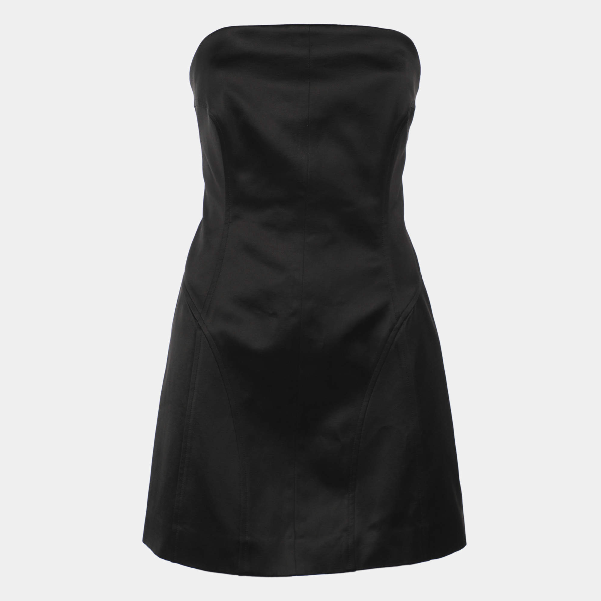 Pre Owned فستان خيت أسود ساتان بدون أكمام قصير مقاس صغير