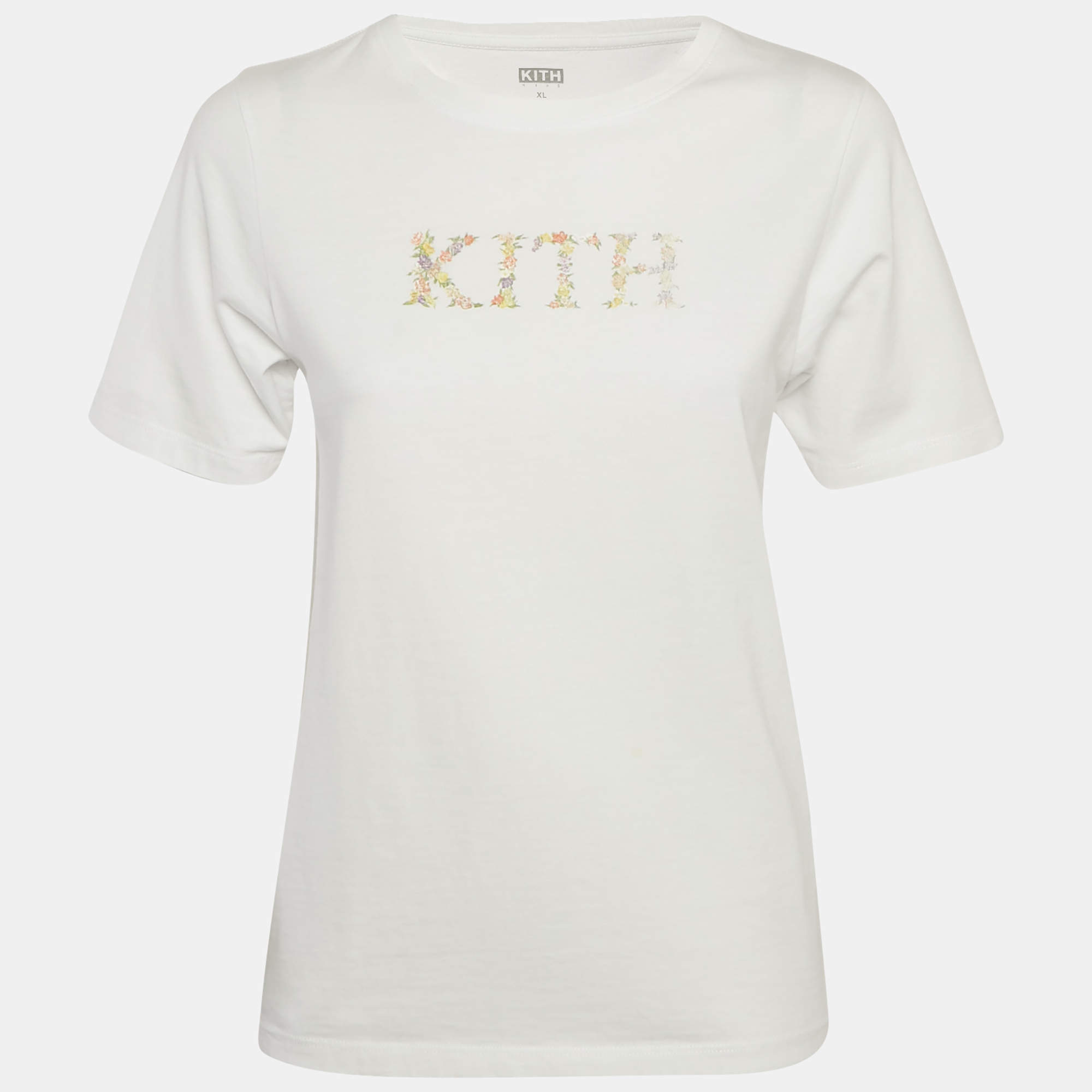 Kith White Floral Logo Print Jersey T-Shirt XL