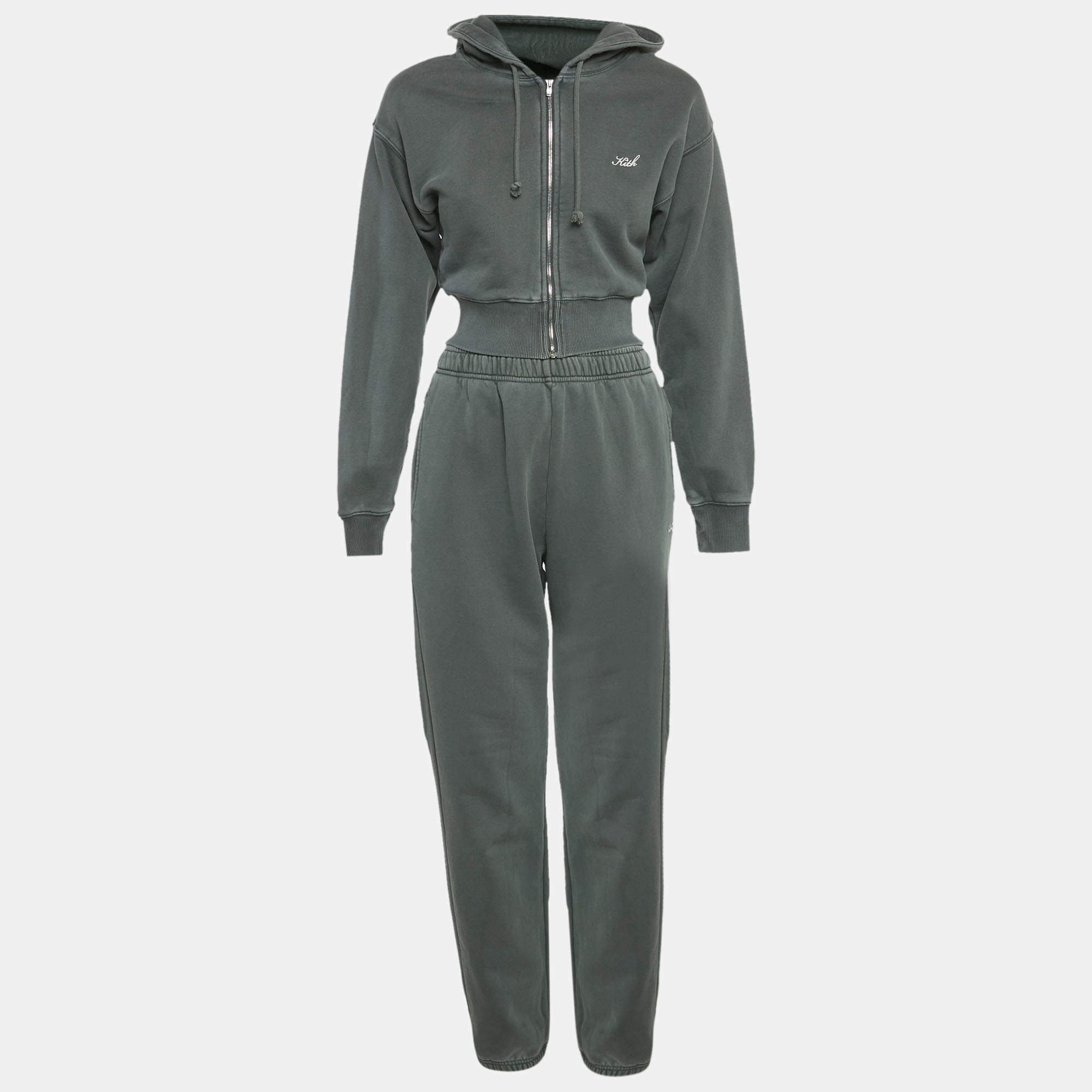 مملوكة مسبقًا Kith Green Faded Cotton Sweatshirt and Sweatpants Set XS